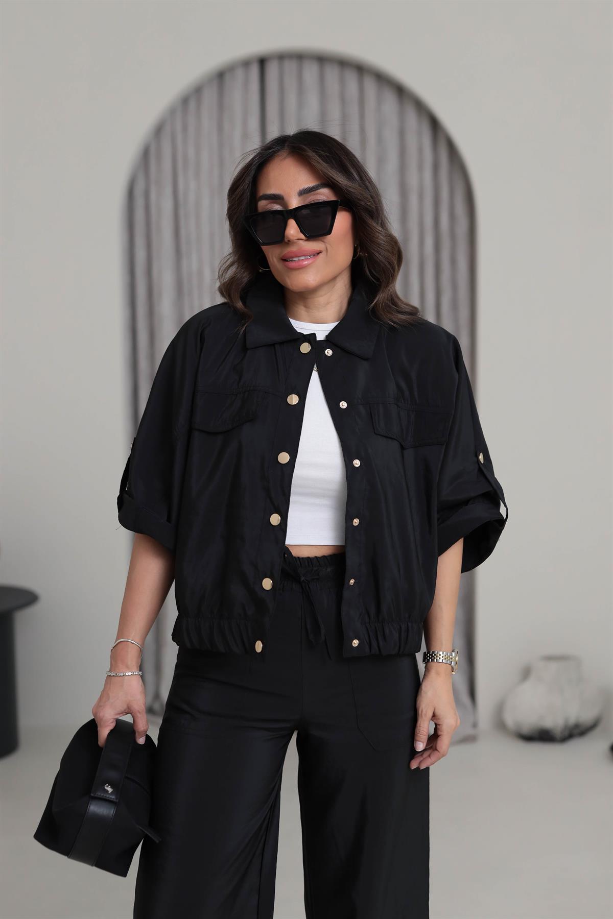 7013 Gold Düğme Detaylı Mevsimlik Ceket SİYAH