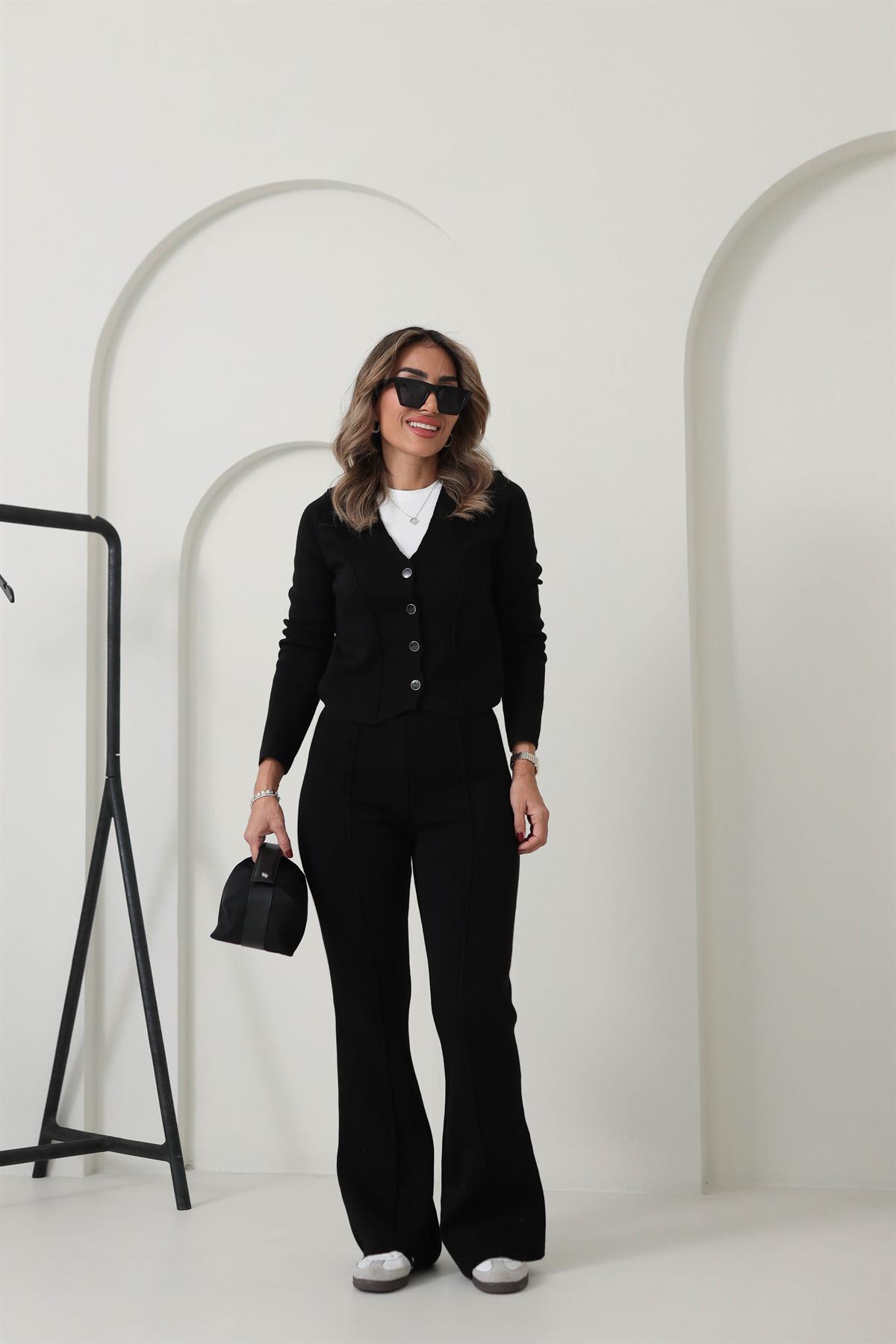 Çimalı Triko Ceket & Pantolon Takım SİYAH