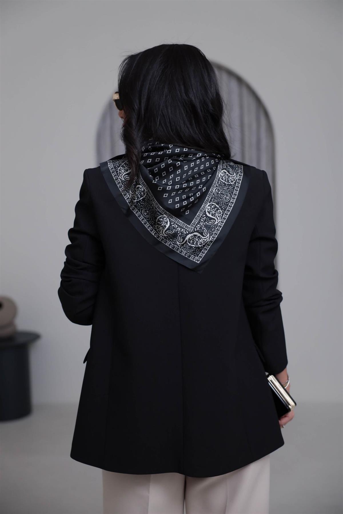 7665 Fular Detaylı Blazer Ceket SİYAH