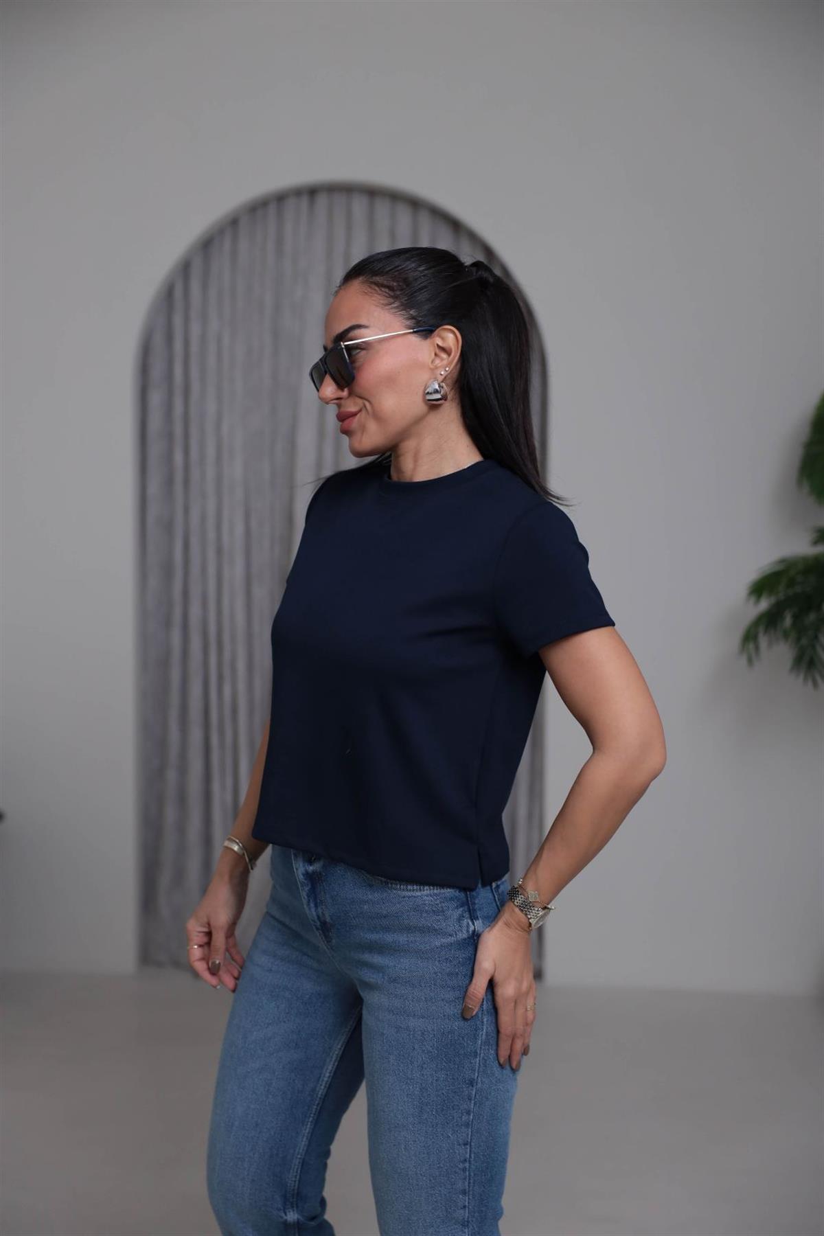 1120 Bisiklet Yaka Kısa Modal Tshirt LACİVERT