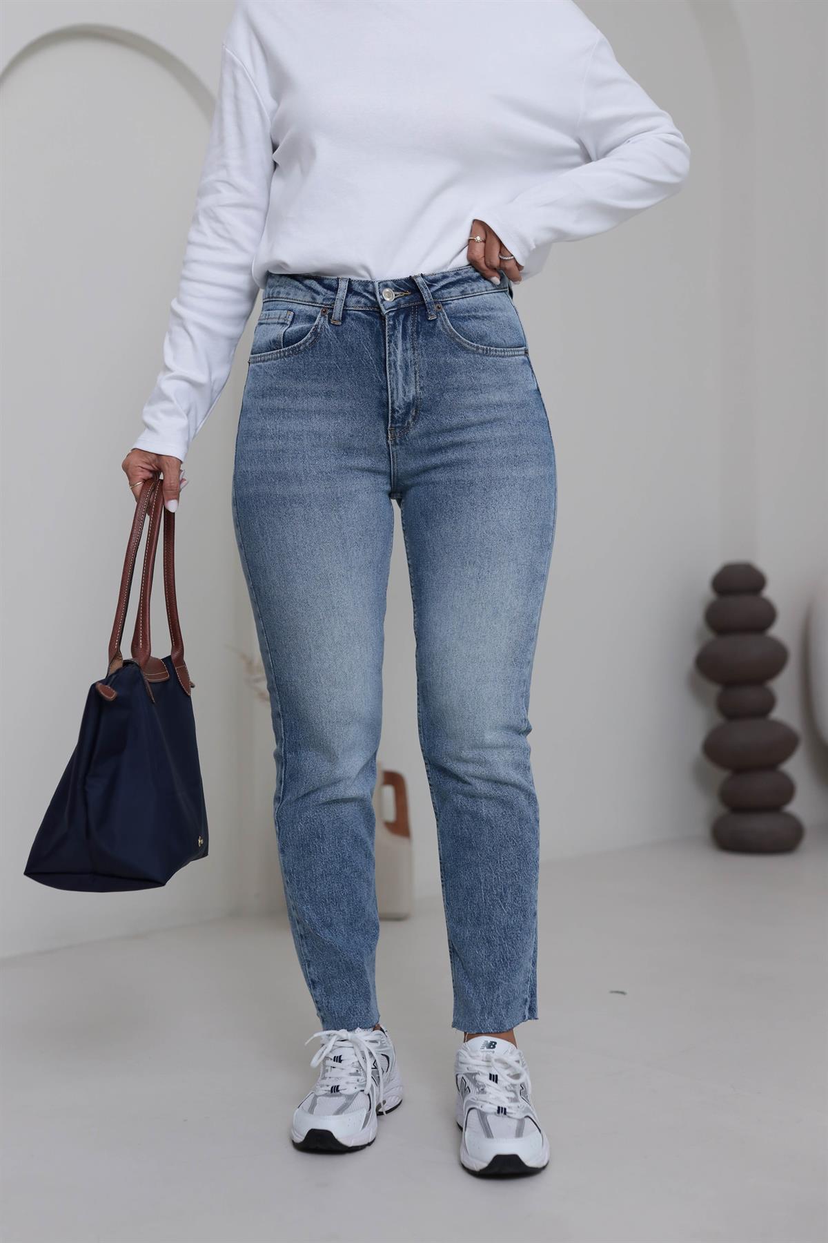 ZA Lazer Kesikli Boyfit Jean AÇIK MAVİ