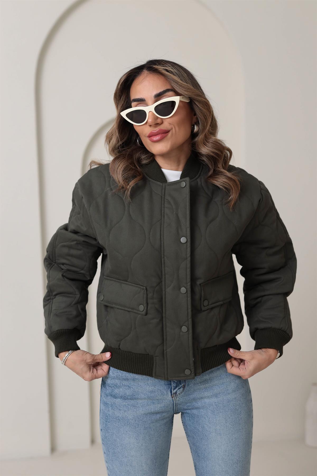 9516 Kapitone Şişme Mont HAKİ YEŞİL