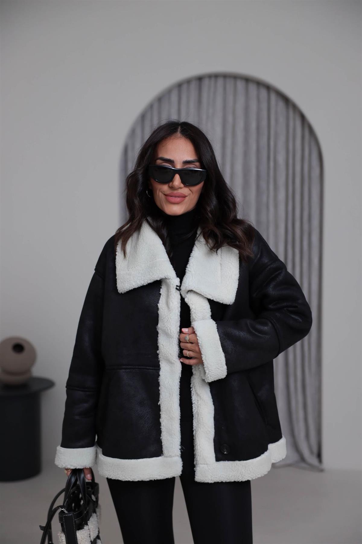 9195 İçi Kürklü Nubuk Mont SİYAH