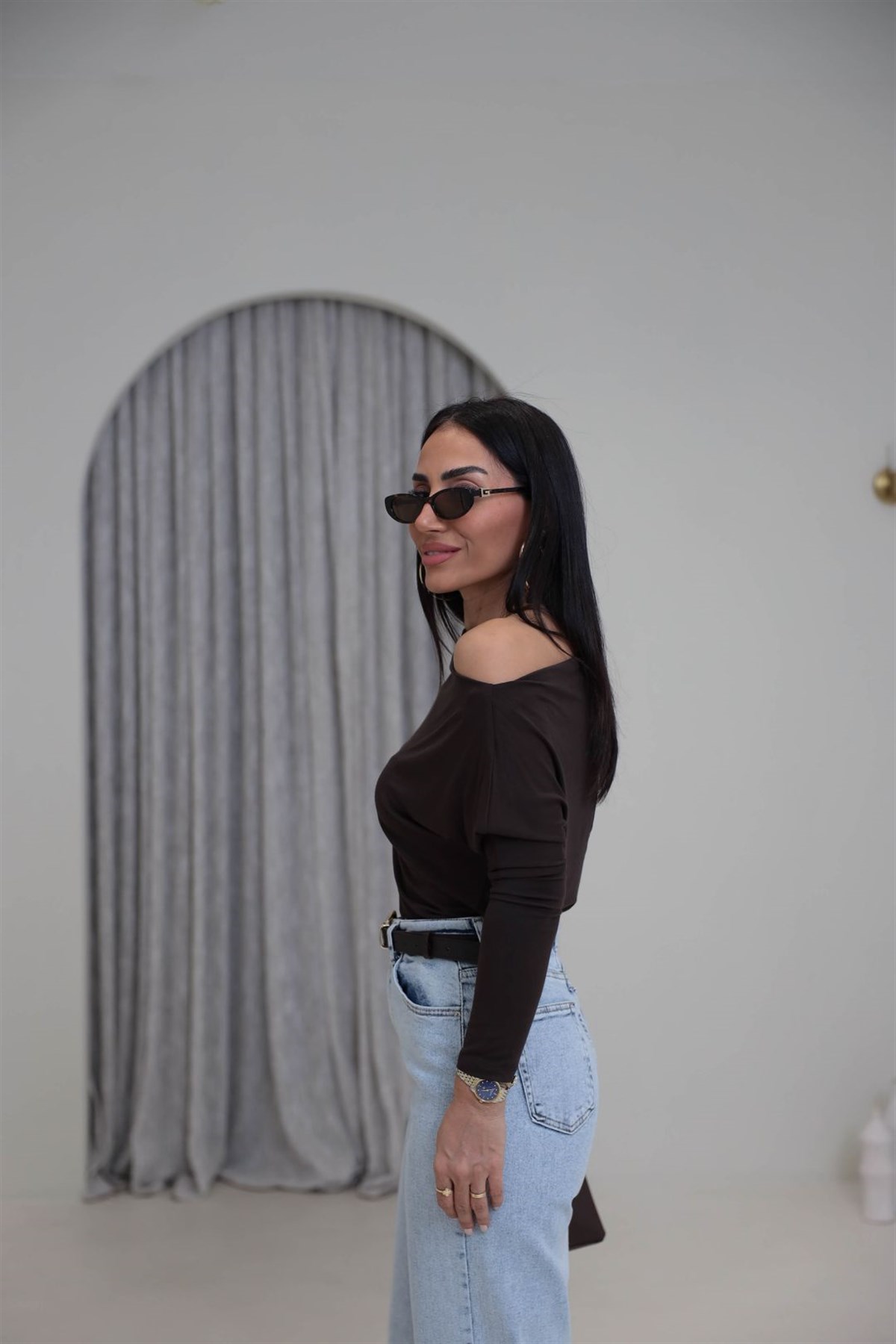 7221 Degaje Yaka Modal Bluz KAHVE