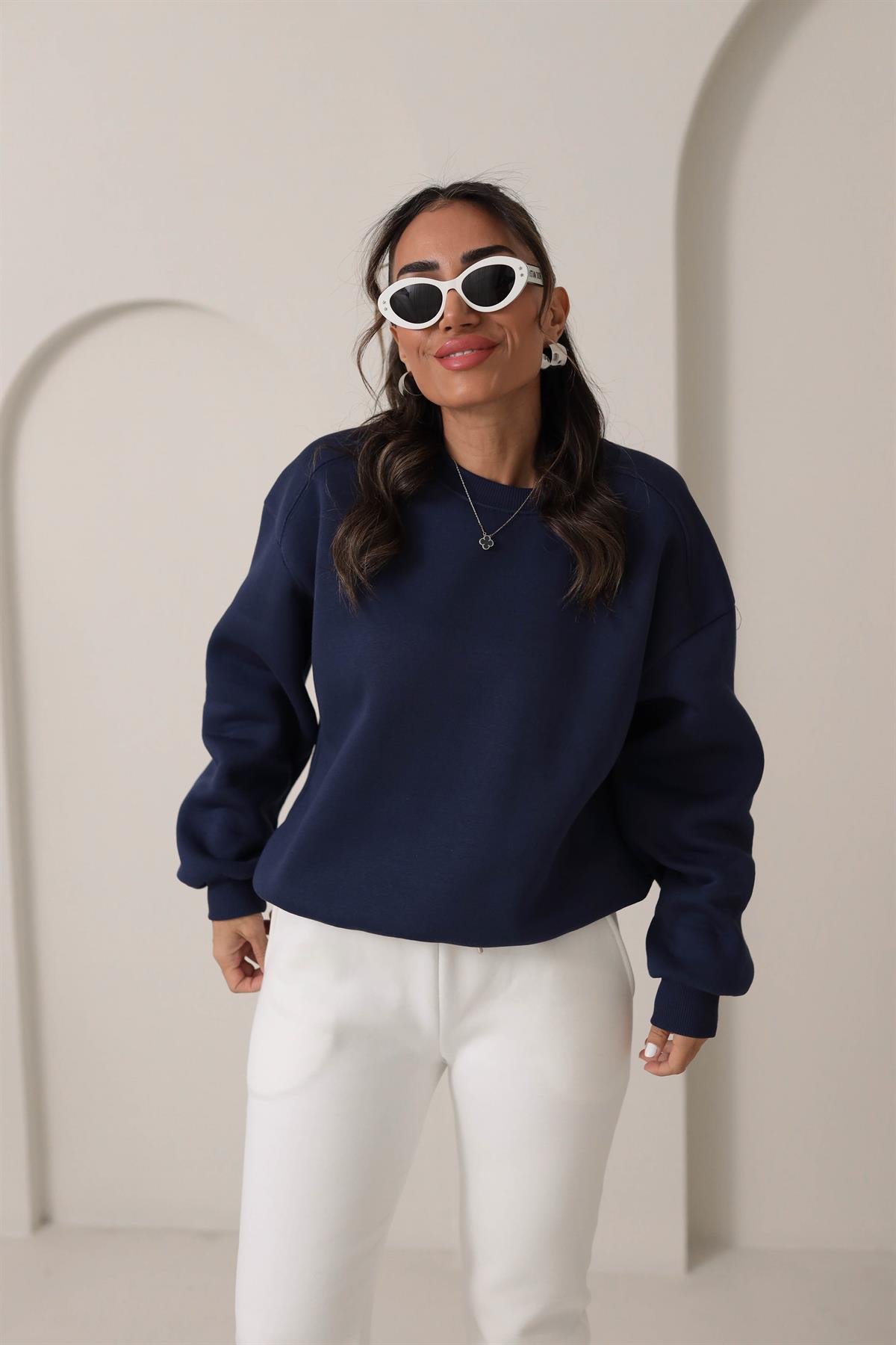 134 Bisiklet Yaka İplik Şardonlu Sweatshirt