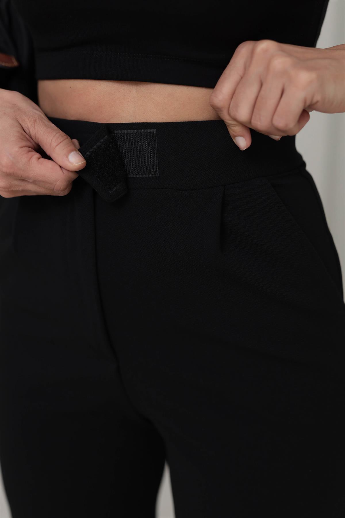 3826 Likralı Cırtlı Palazzo Pantolon SİYAH