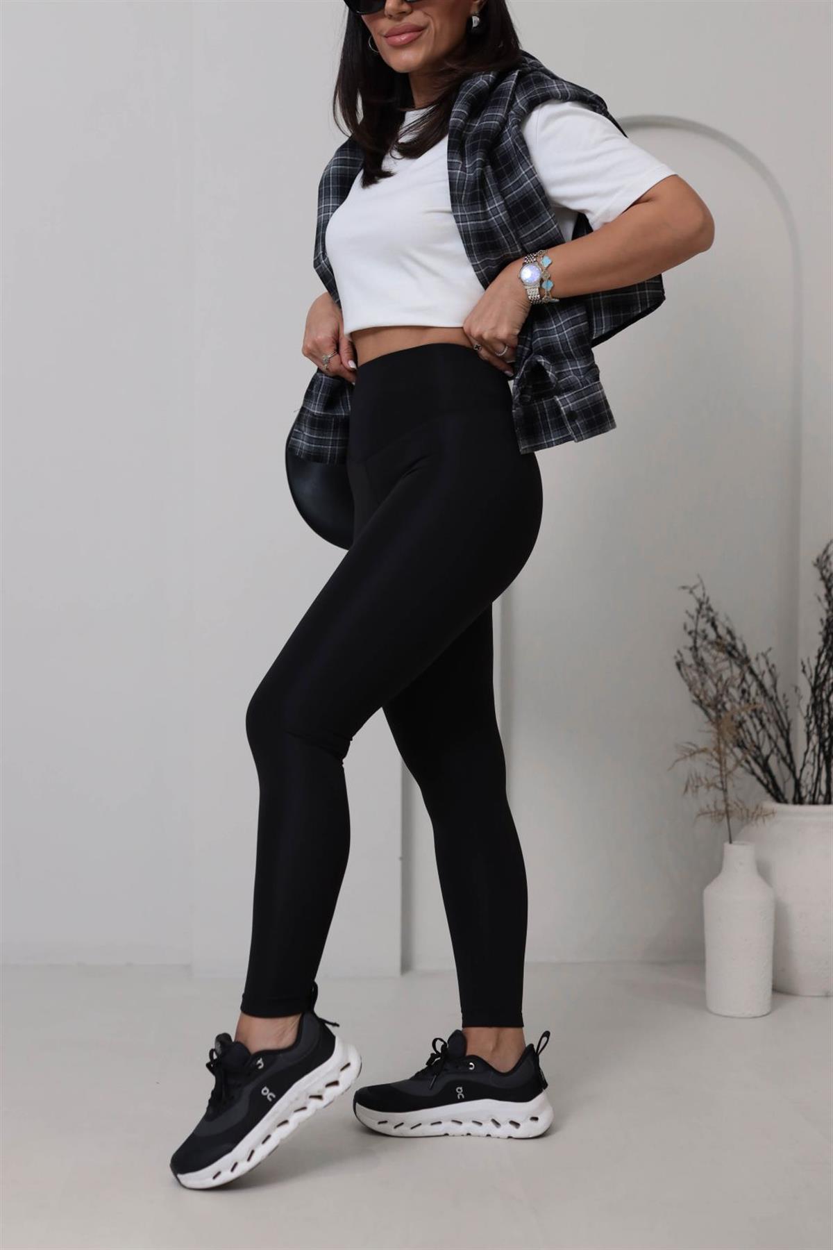 050 Oys Yüksek Bel Şardonlu Tayt SİYAH