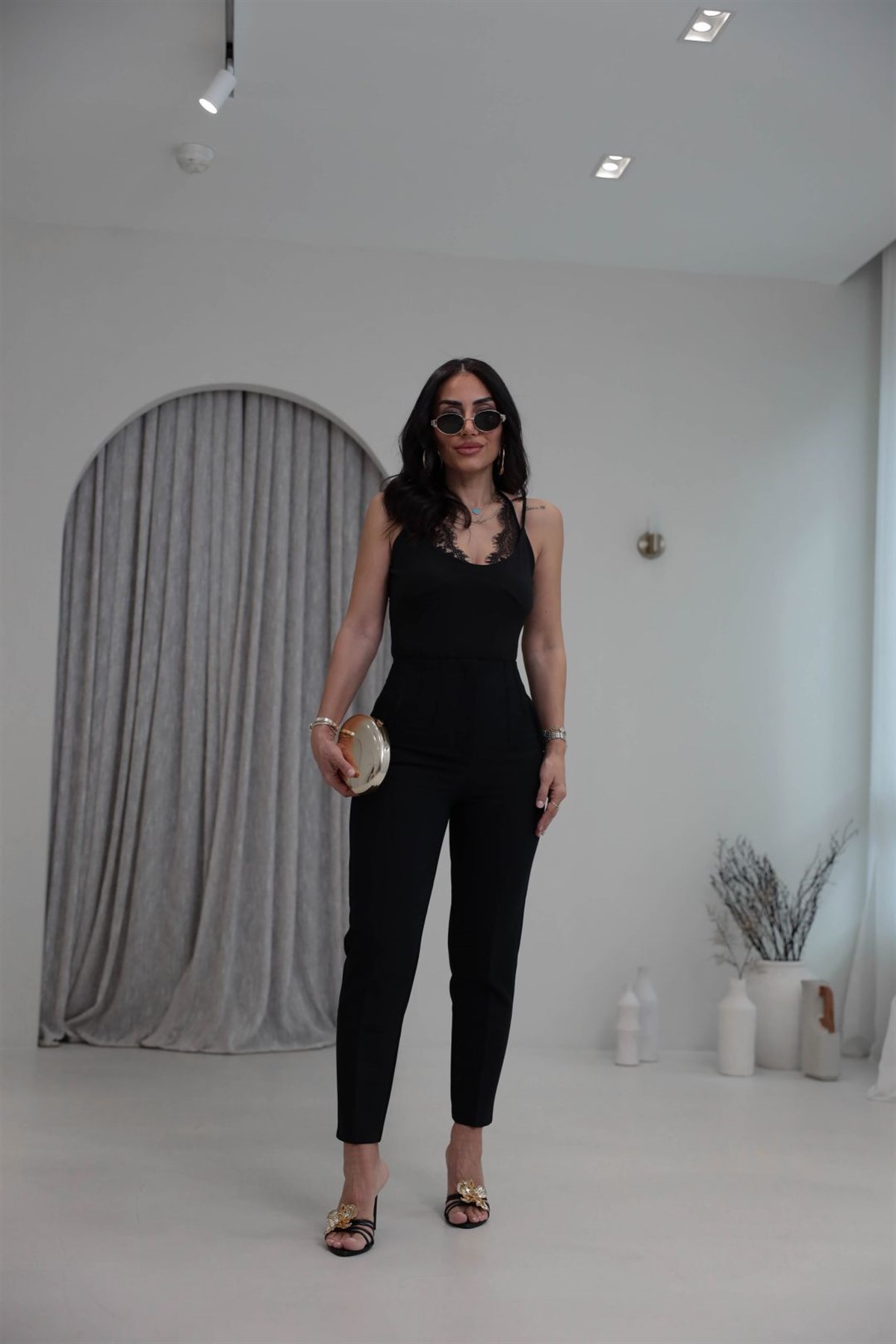 U5113-K Önü Flotalı Kumaş Pantolon SİYAH