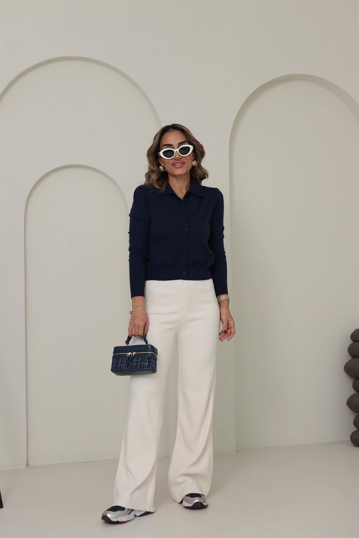 Polo Yaka Dokulu Premium Hırka LACİVERT