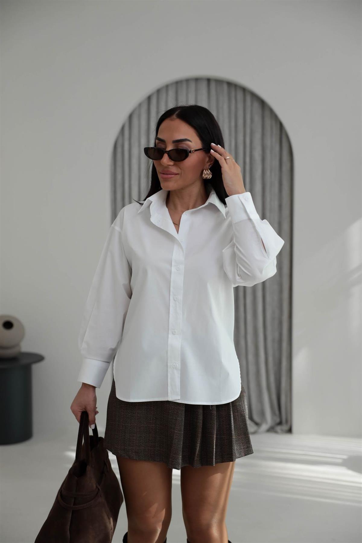 4094 Pamuklu Basic Karol Gömlek BEYAZ