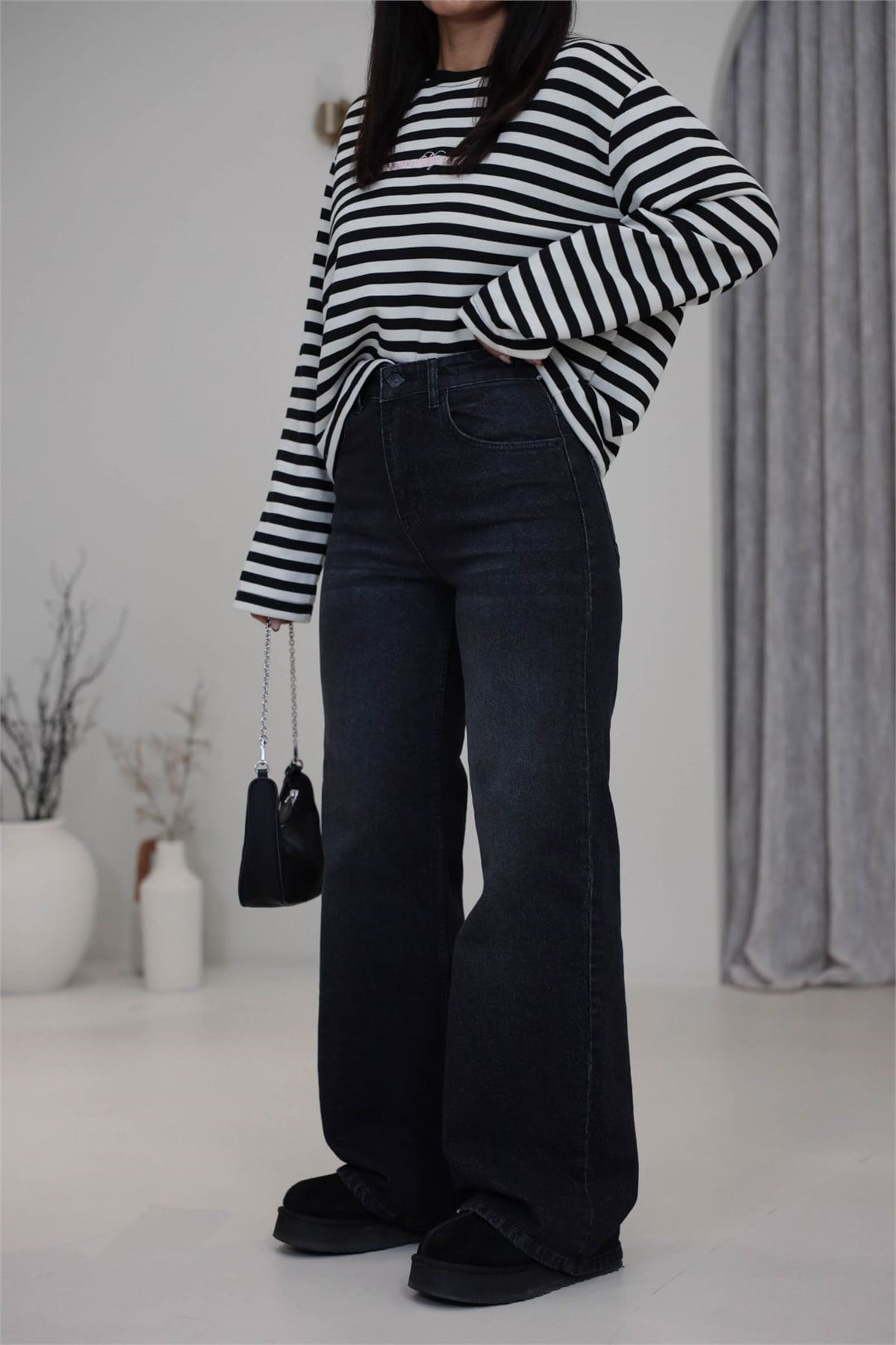 4124 Massi Wide Leg Jean SİYAH