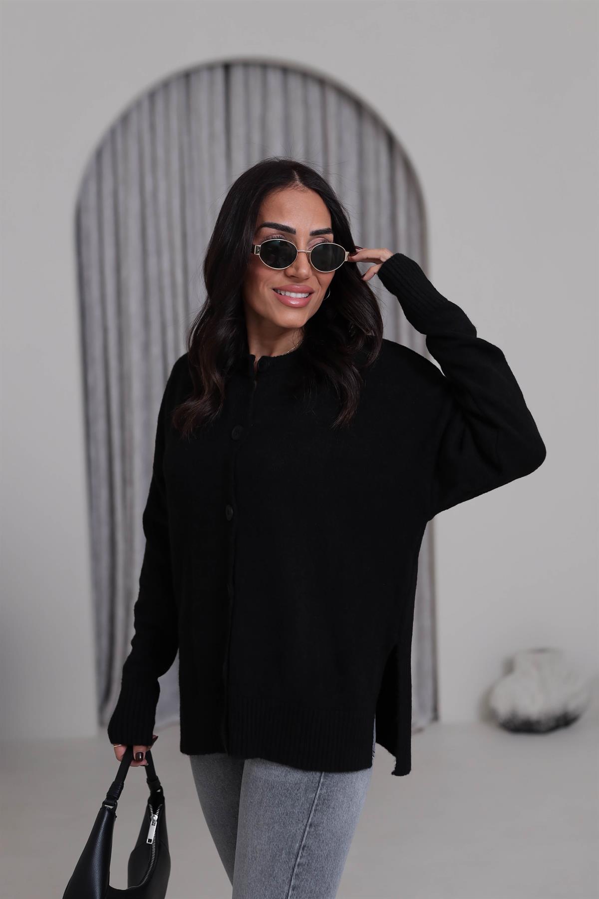 5252 Yanları Yırtmaç Detay Hırka SİYAH