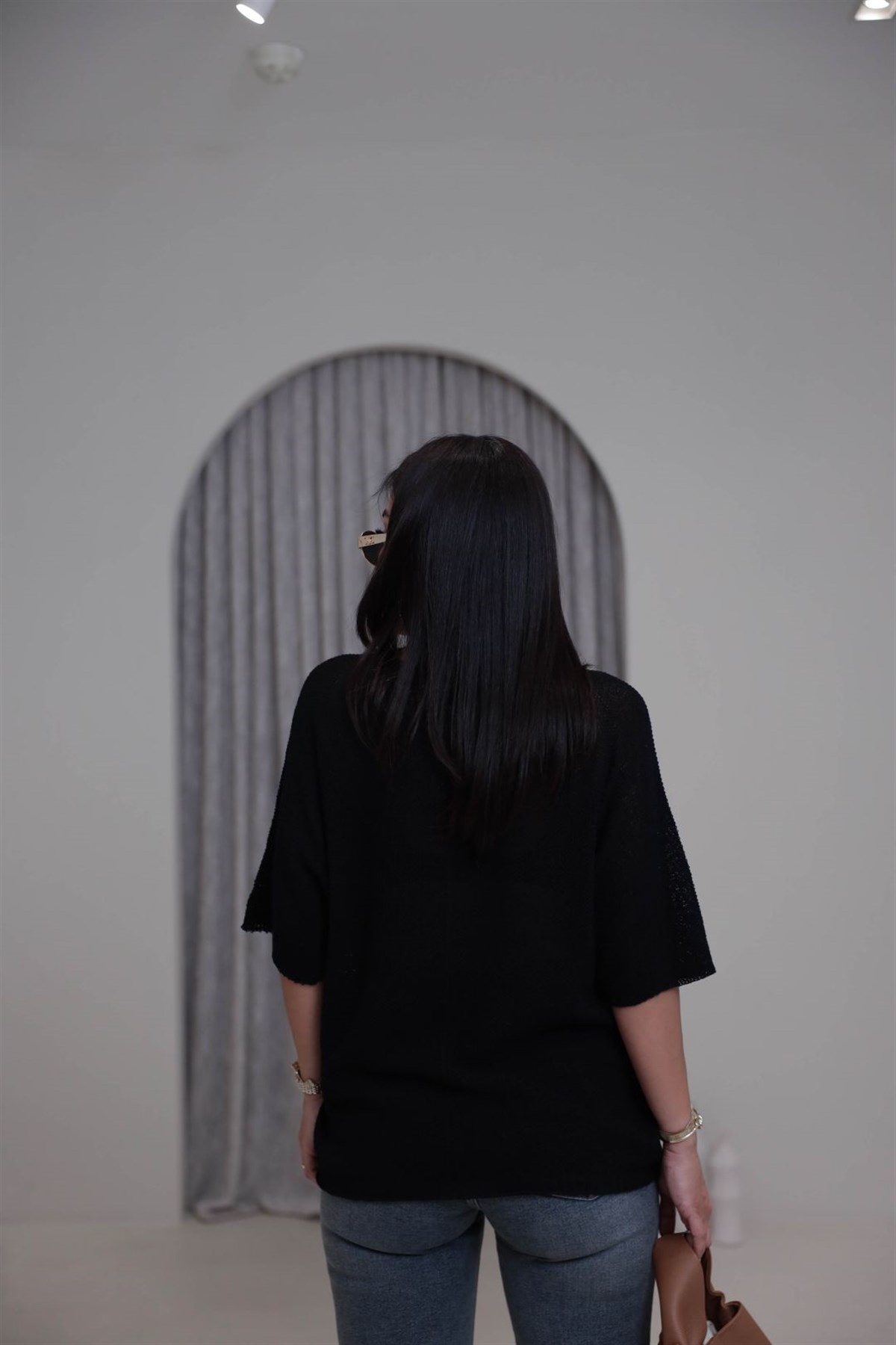 0174 Ajurlu Yarasa Kol Bluz SİYAH