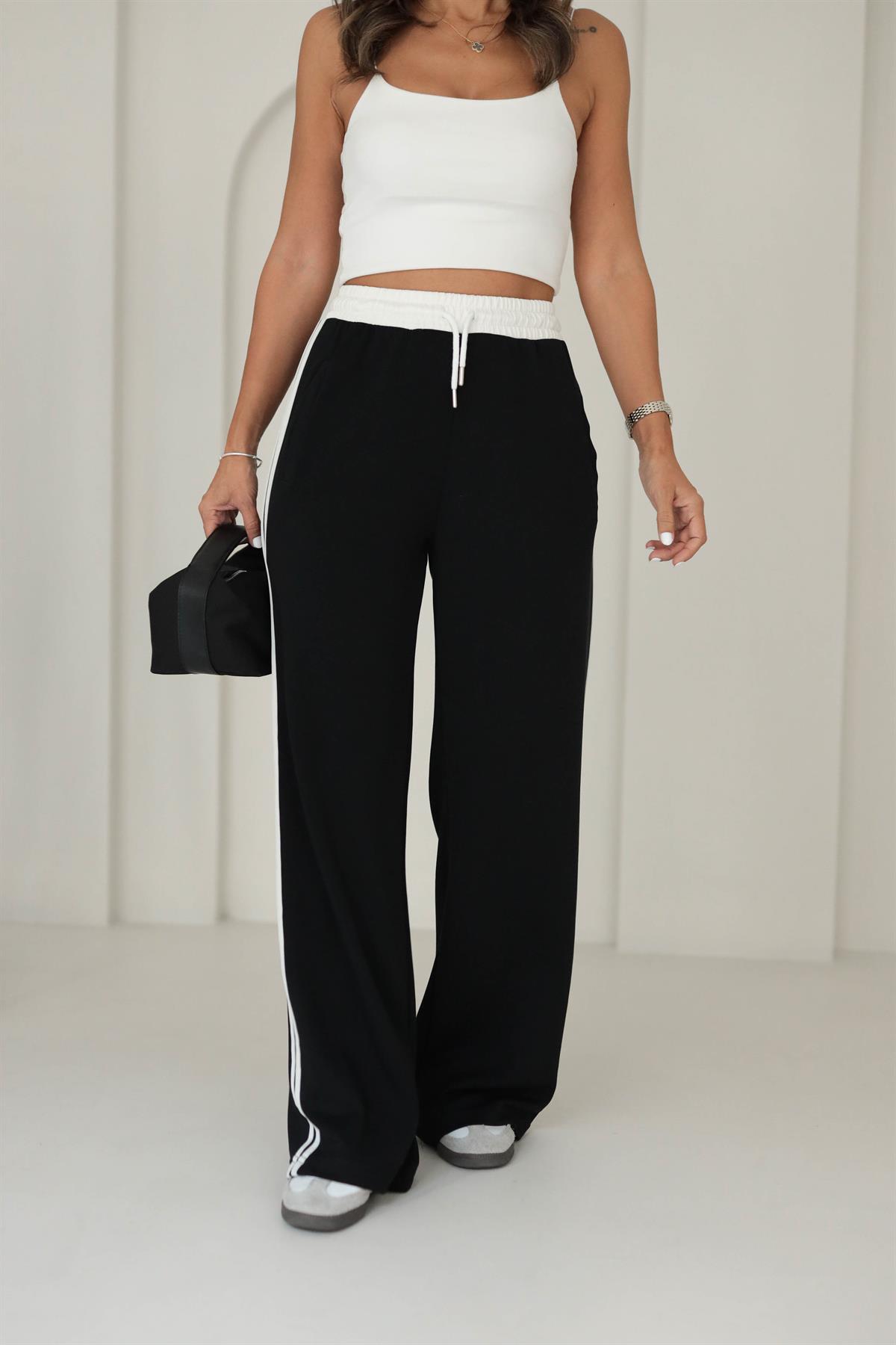 Yanları Şeritli Modal Pantolon SİYAH