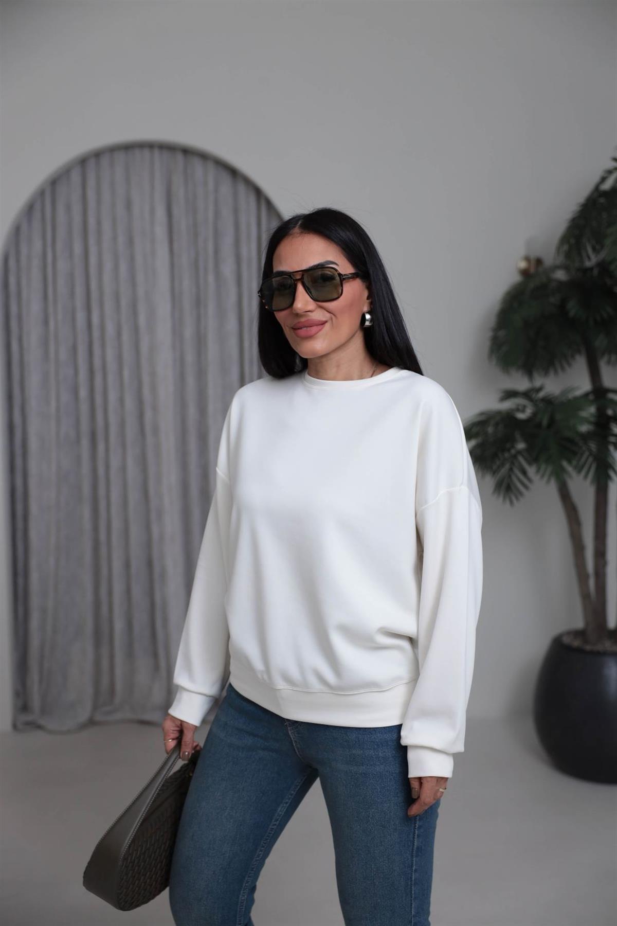 2028 Bisiklet Yaka Modal Sweatshirt EKRU