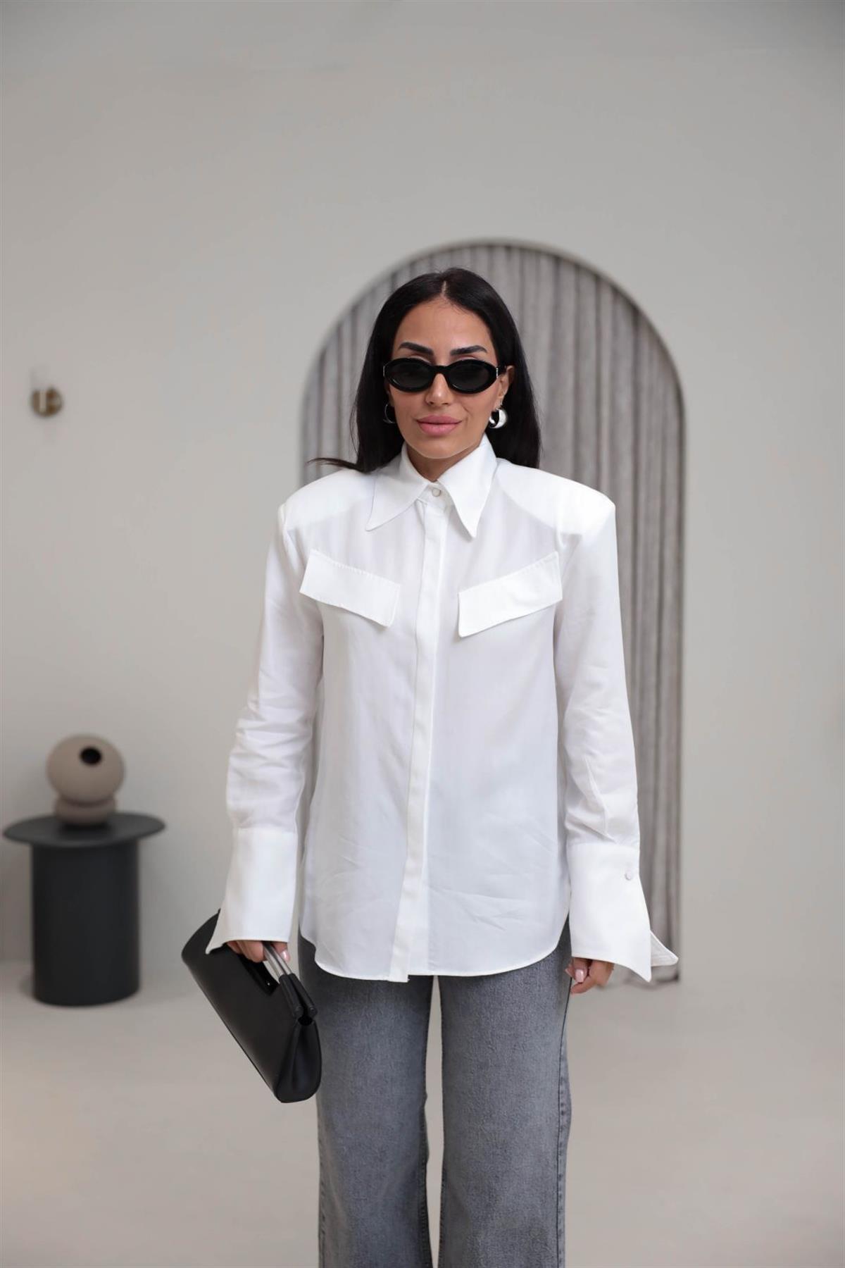 2257 Vatkalı Cep Kapaklı Pamuklu Gömlek EKRU