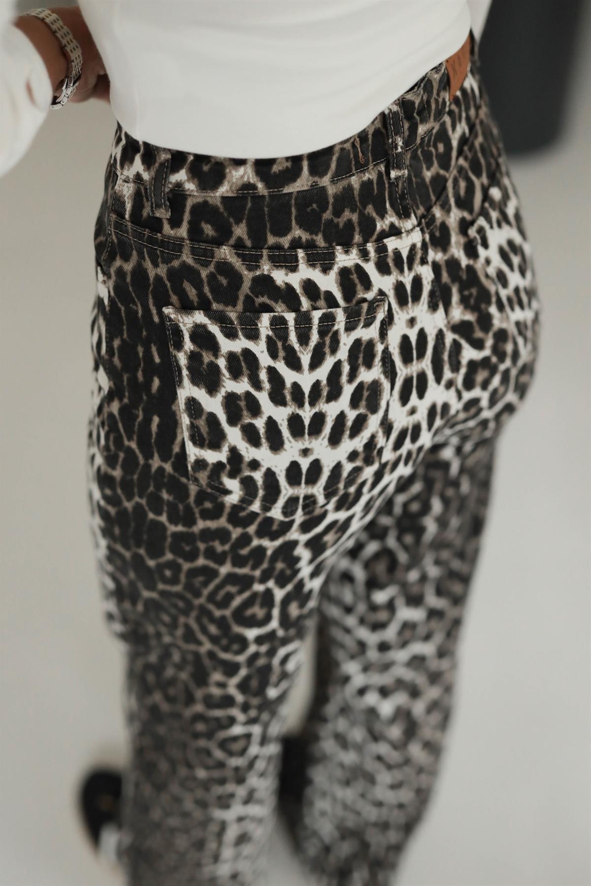 3690 Leopar Desenli Premium Palazzo Pantolon