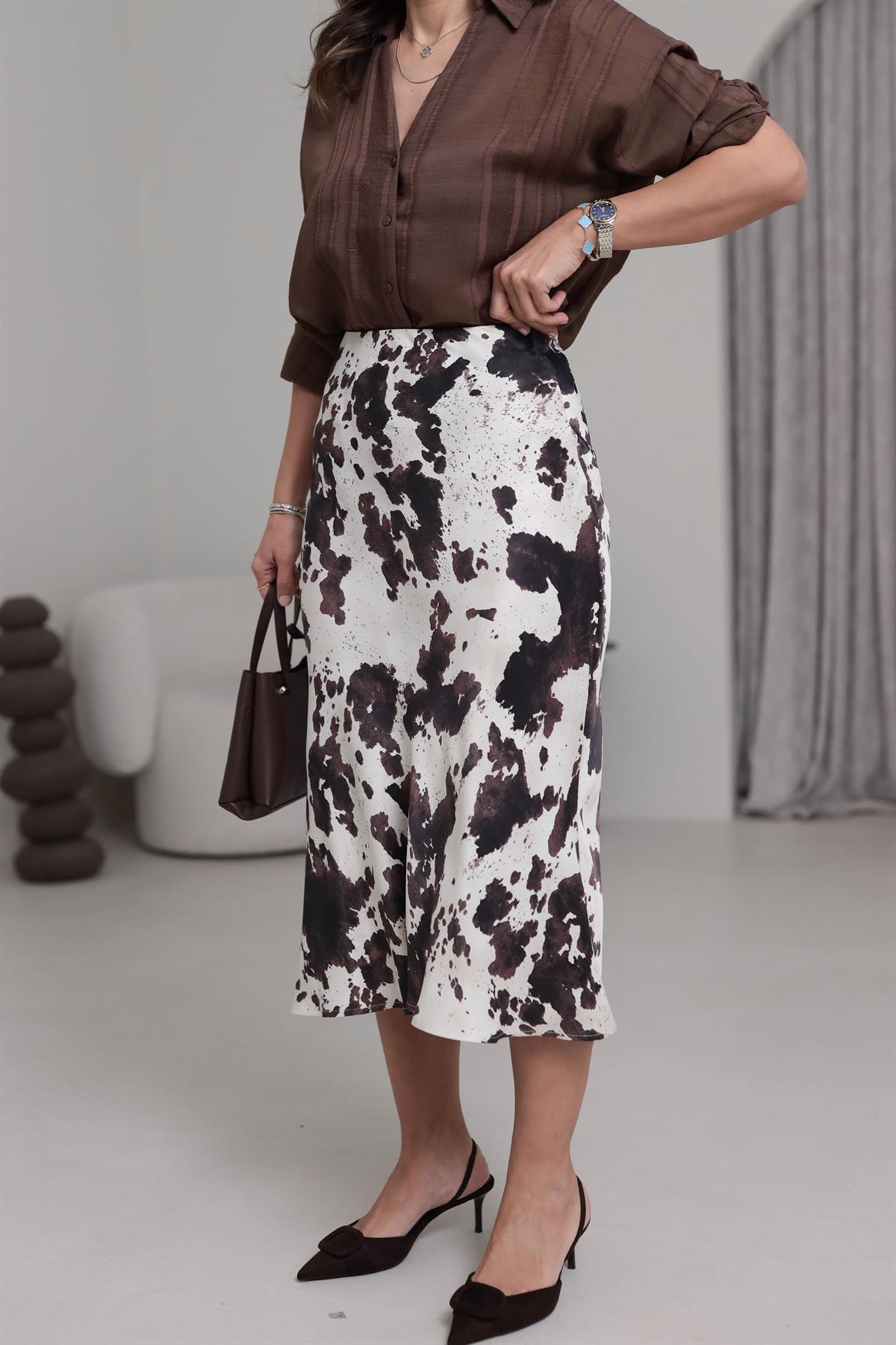 7200 Patchwork Desenli Saten Etek KAHVE