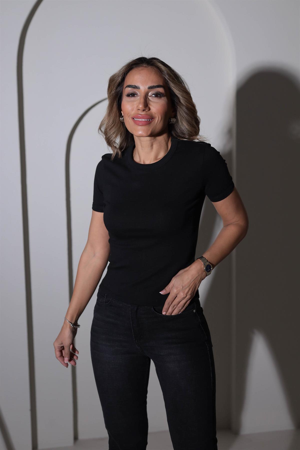 4104 Pamuklu Basic Tshirt SİYAH