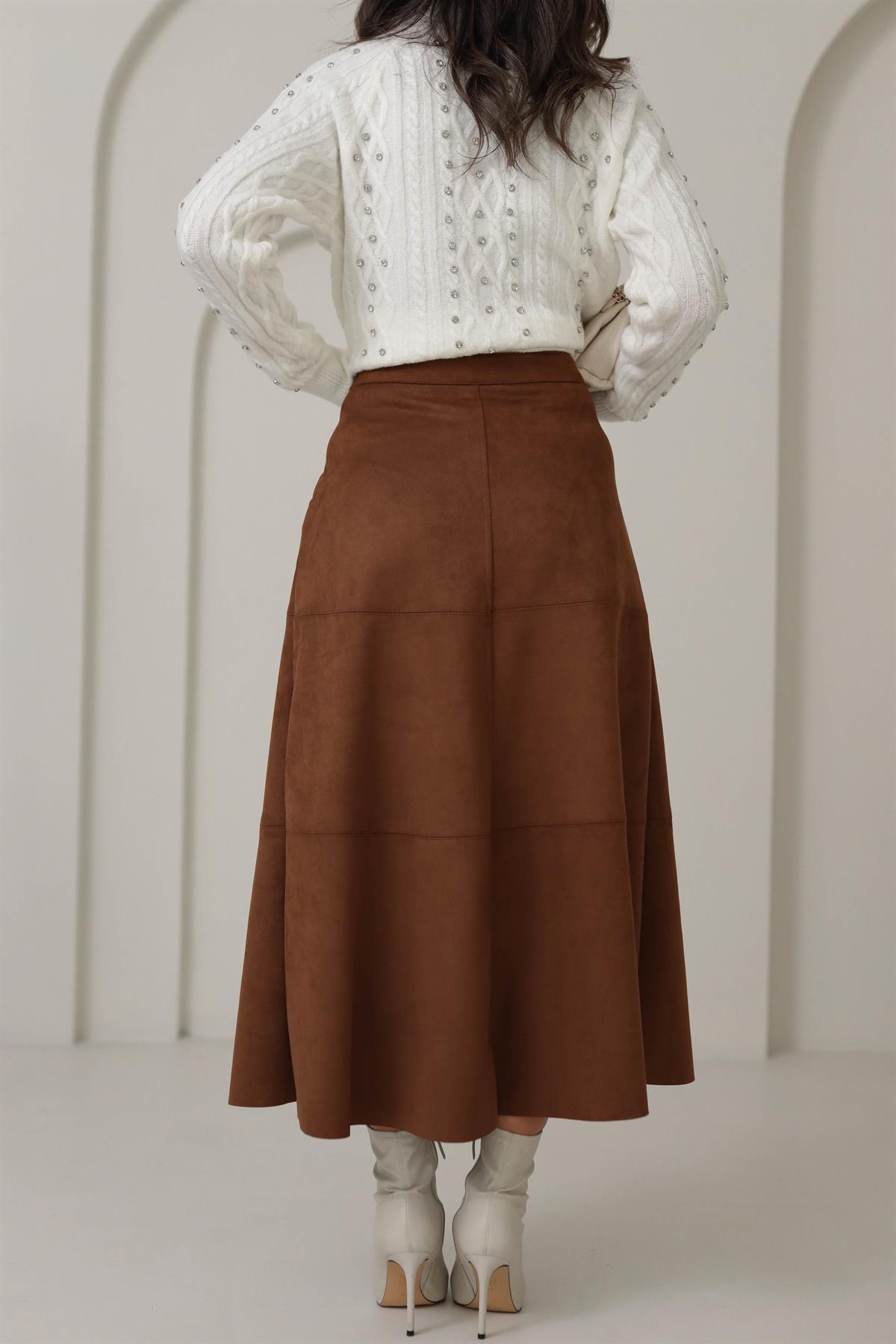 6559 Parçalı Nubuk Etek