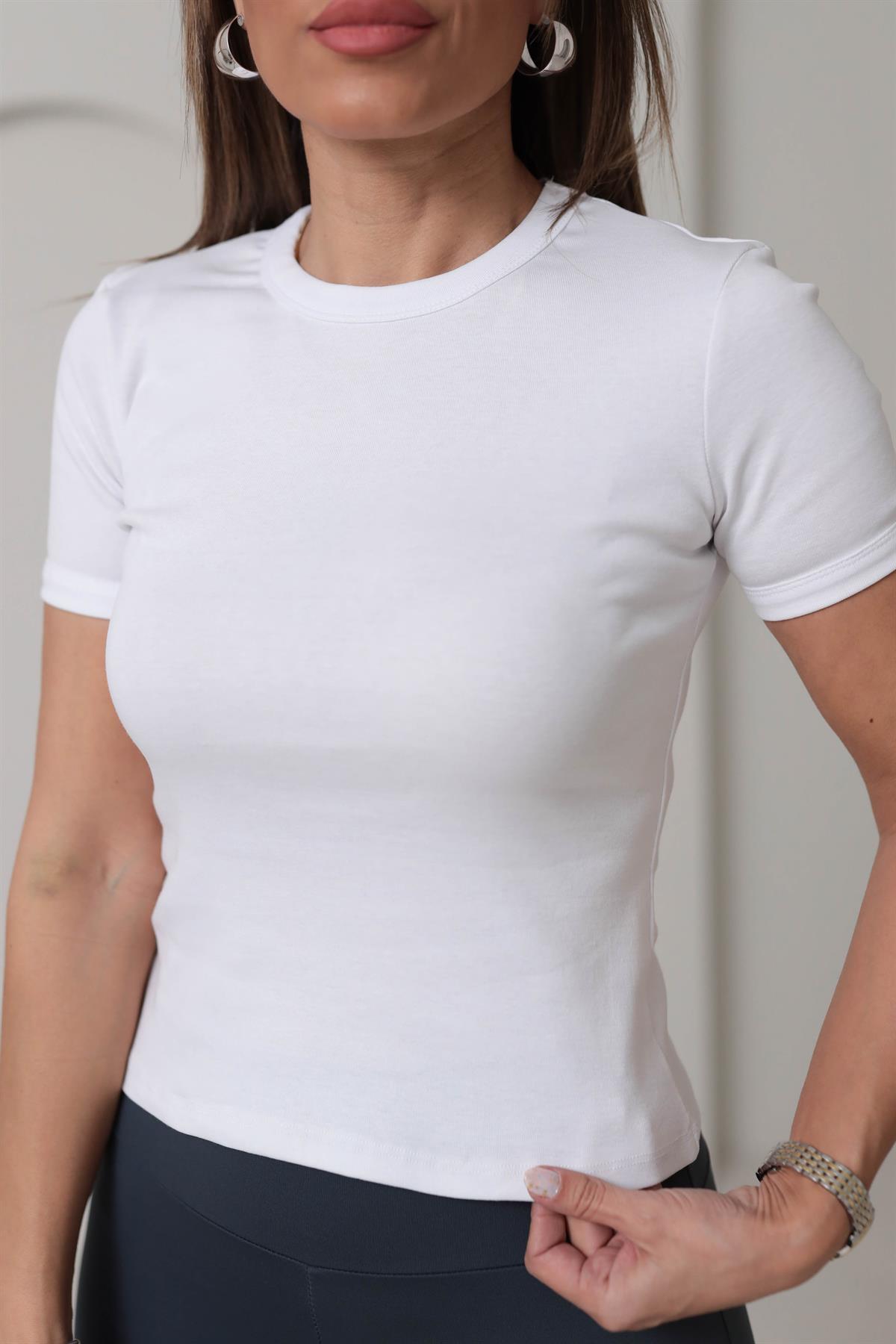 4104 Pamuklu Basic Tshirt BEYAZ