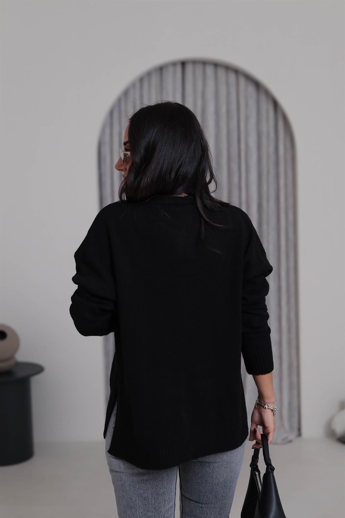 5252 Yanları Yırtmaç Detay Hırka SİYAH