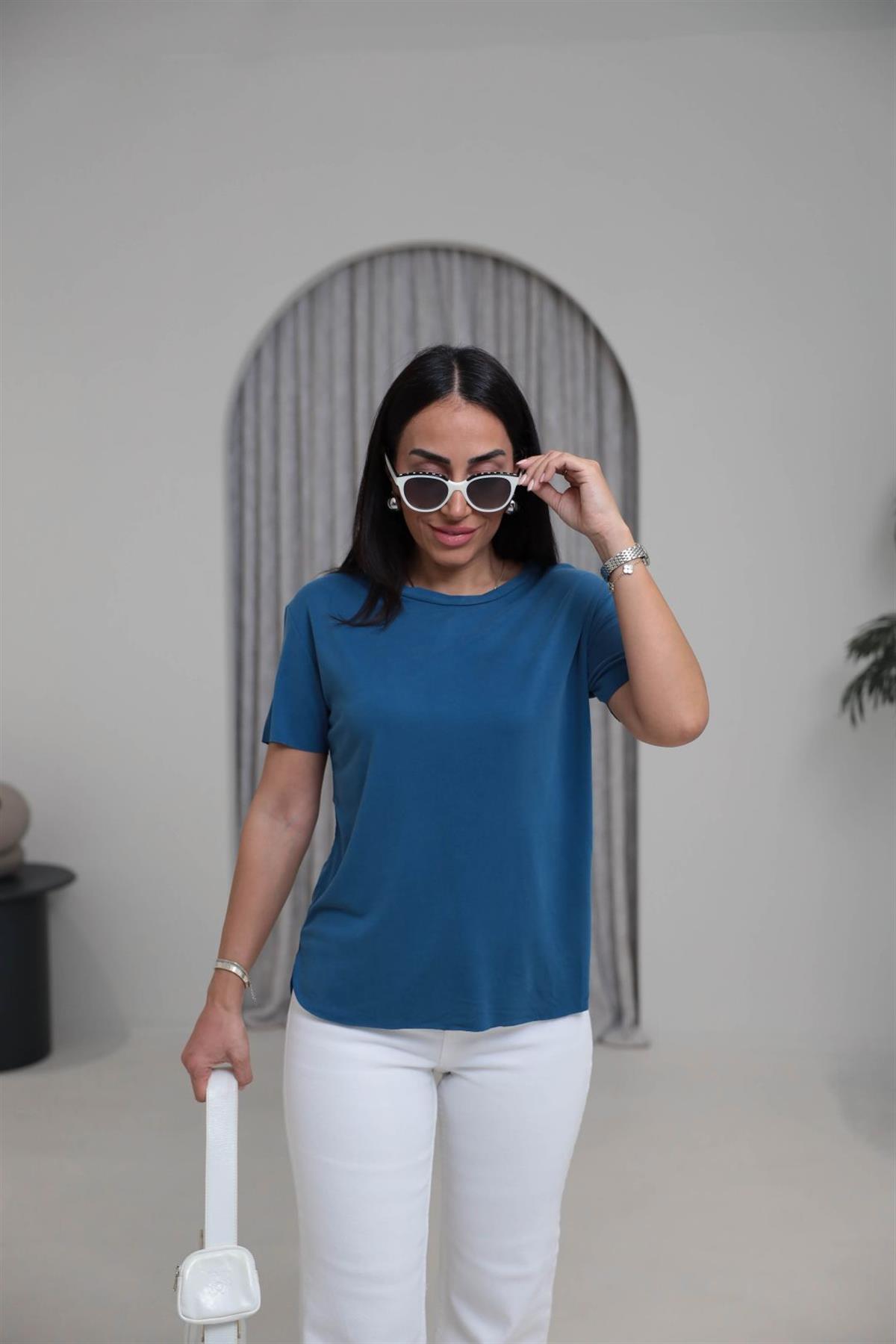 1020 Oys Lazer Kesikli Modal Tshirt Indigo