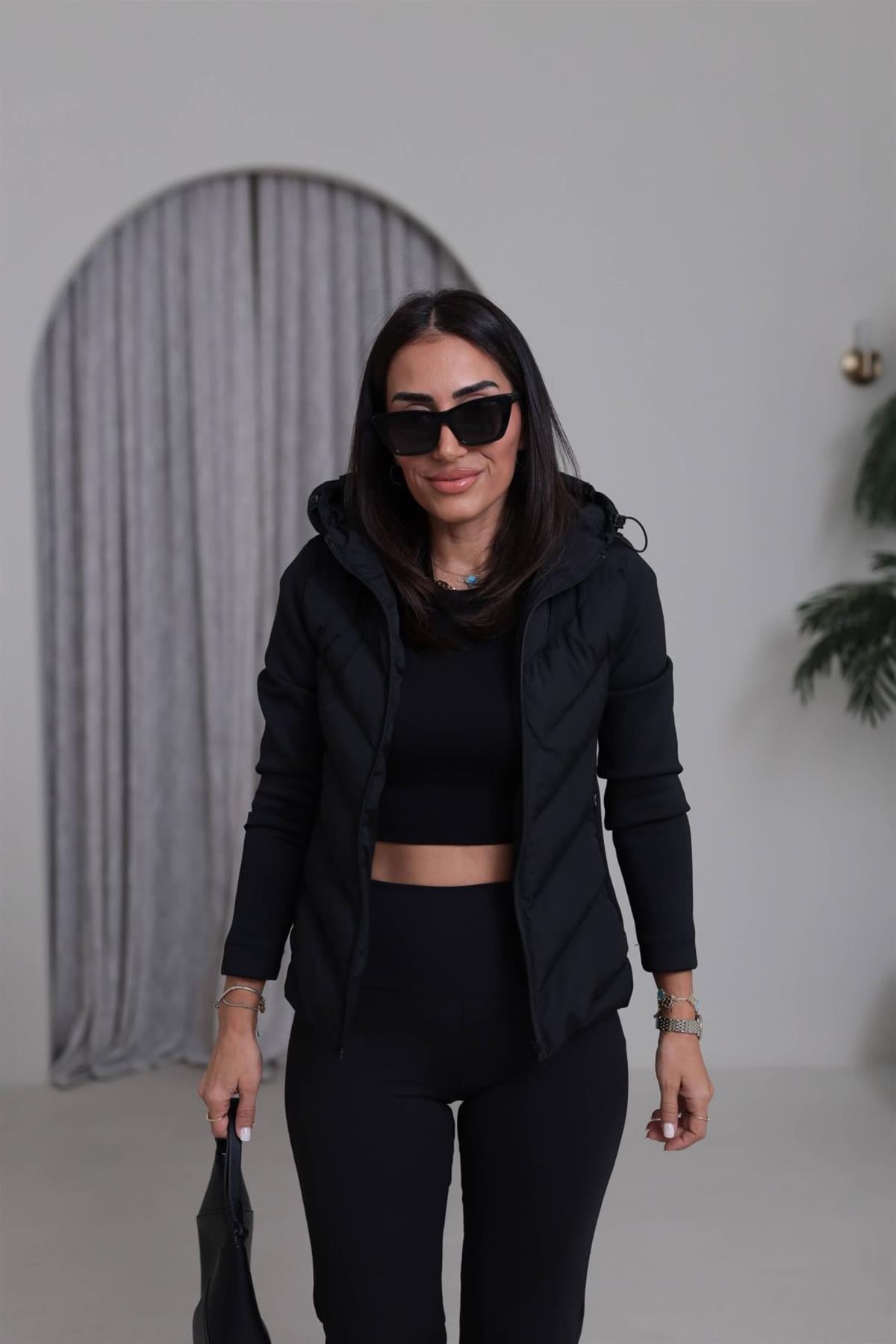 118 Kapşonlu Fermuarlı Hybrid Mont SİYAH