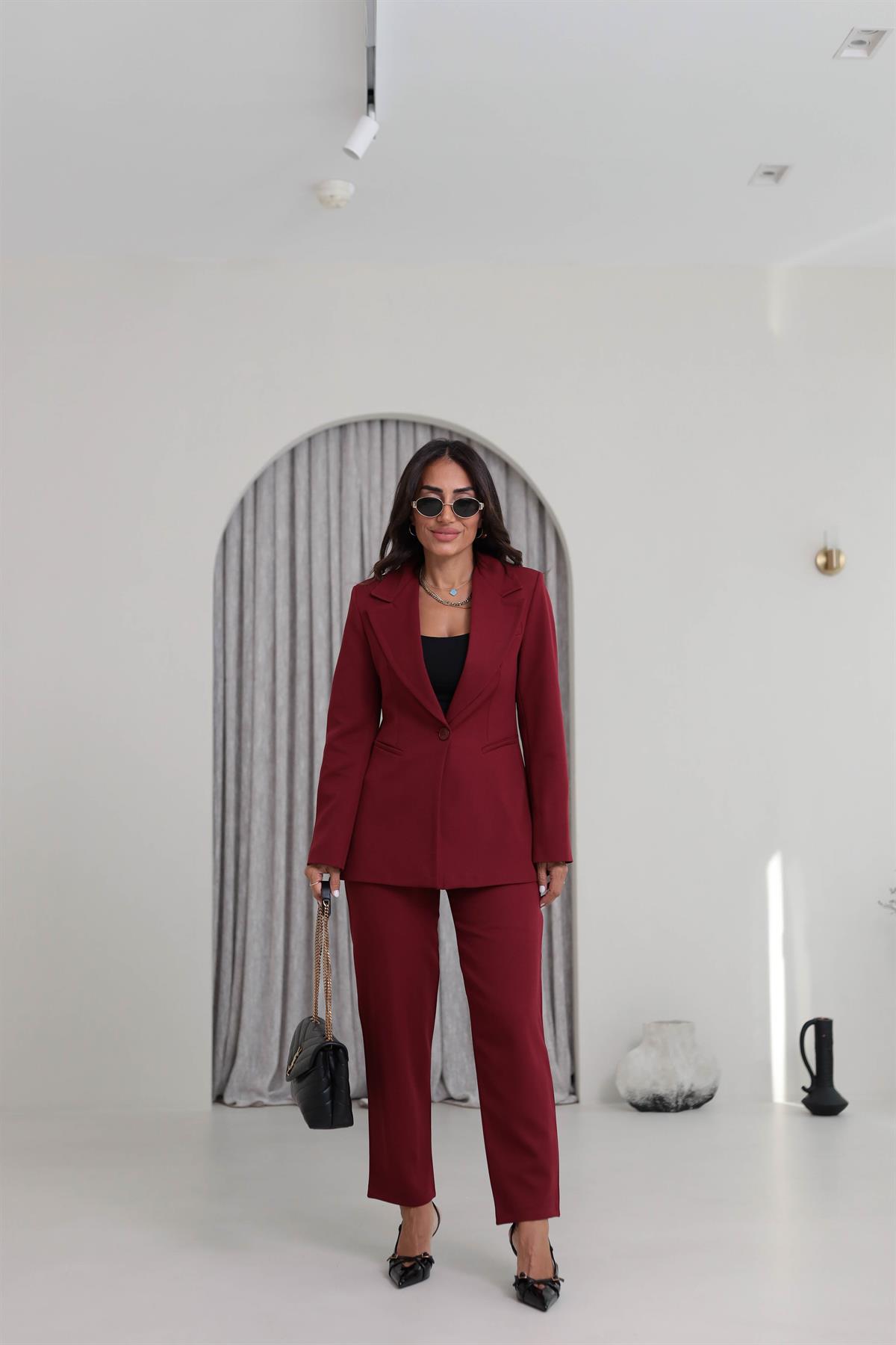 9246 Geniş Gazili Ceket Takım BORDO
