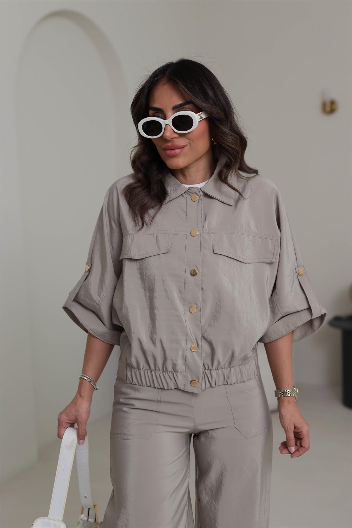 7013 Gold Düğme Detaylı Mevsimlik Ceket OLİVE