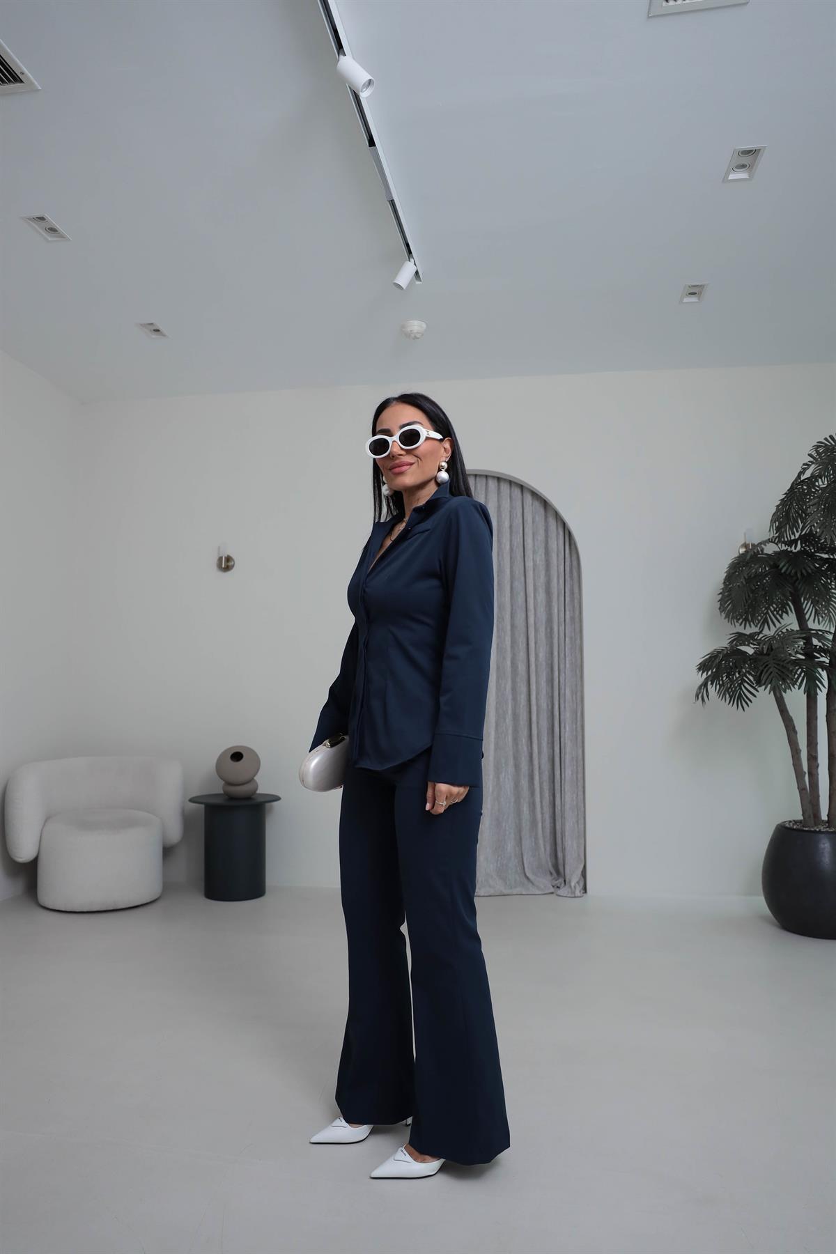 0830 Vatkalı ve Cep Detaylı Gömlek Pantolon Takım LACİVERT