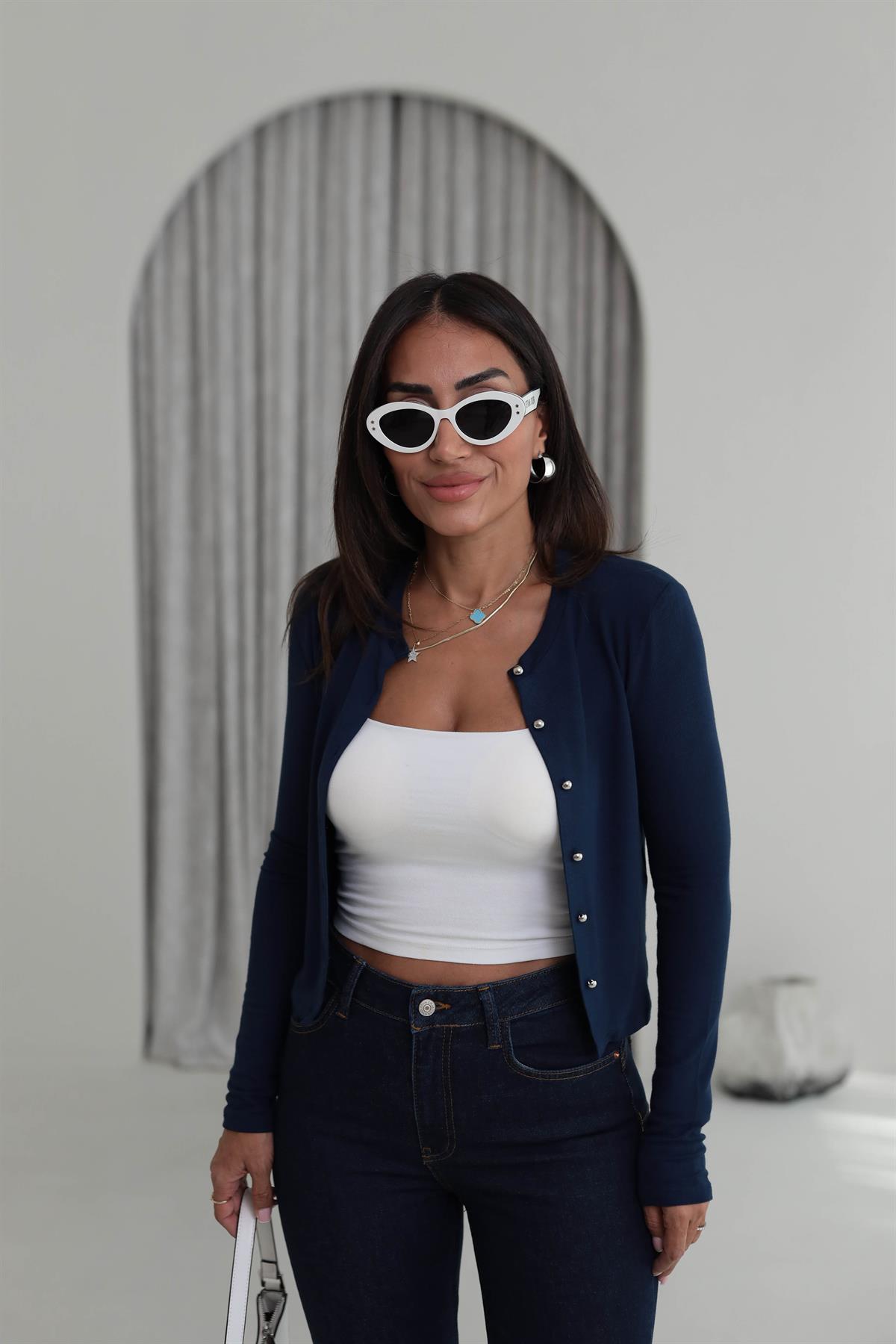 2122 Düğme Detaylı İnce Hırka LACİVERT