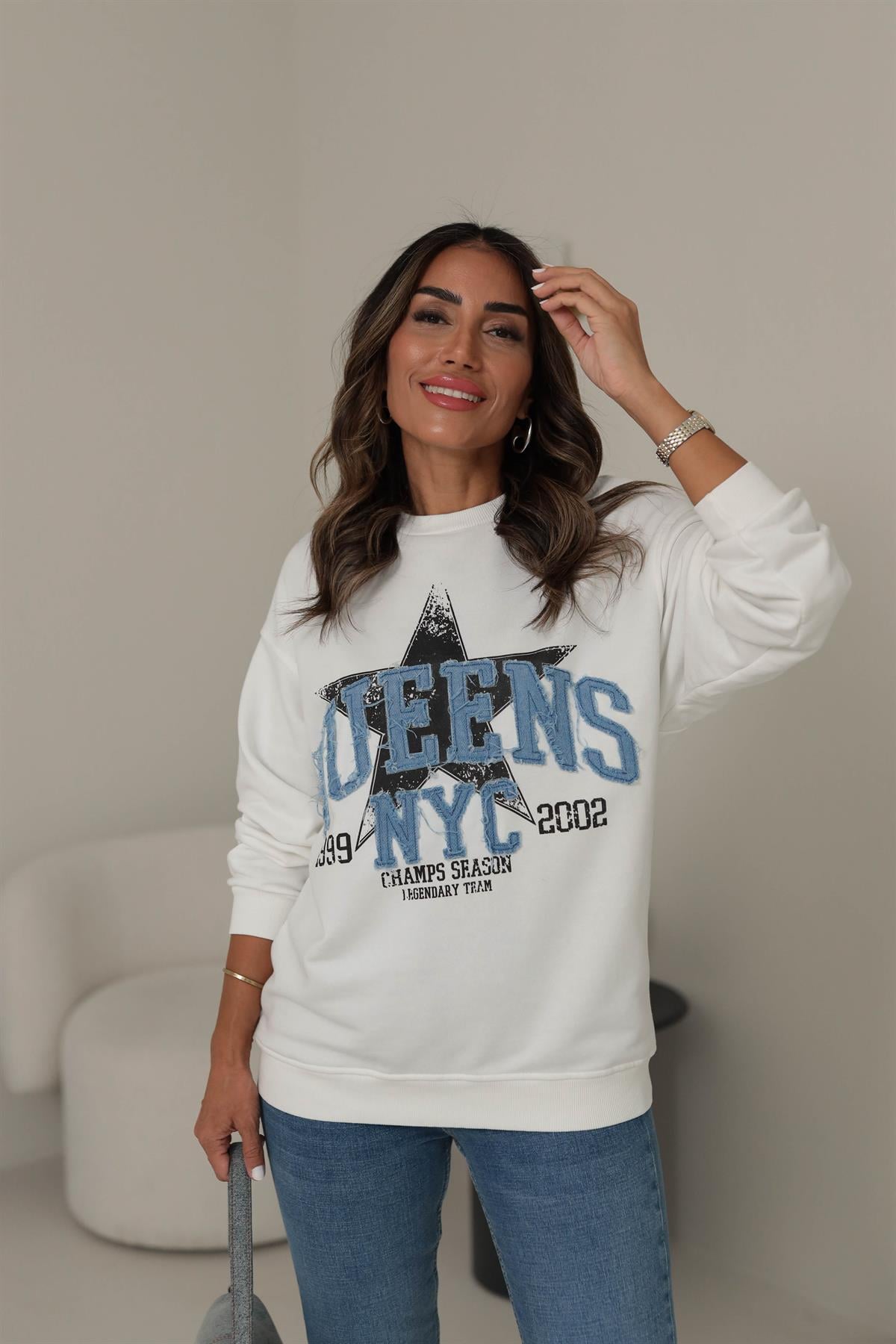 5545 Queens Yazılı İşlemeli Sweatshirt
