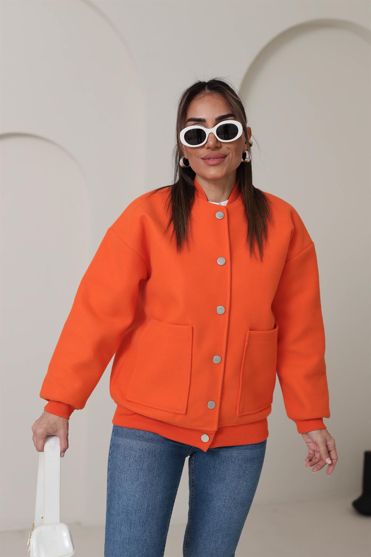 1288 Kaşe Bomber Ceket TURUNCU