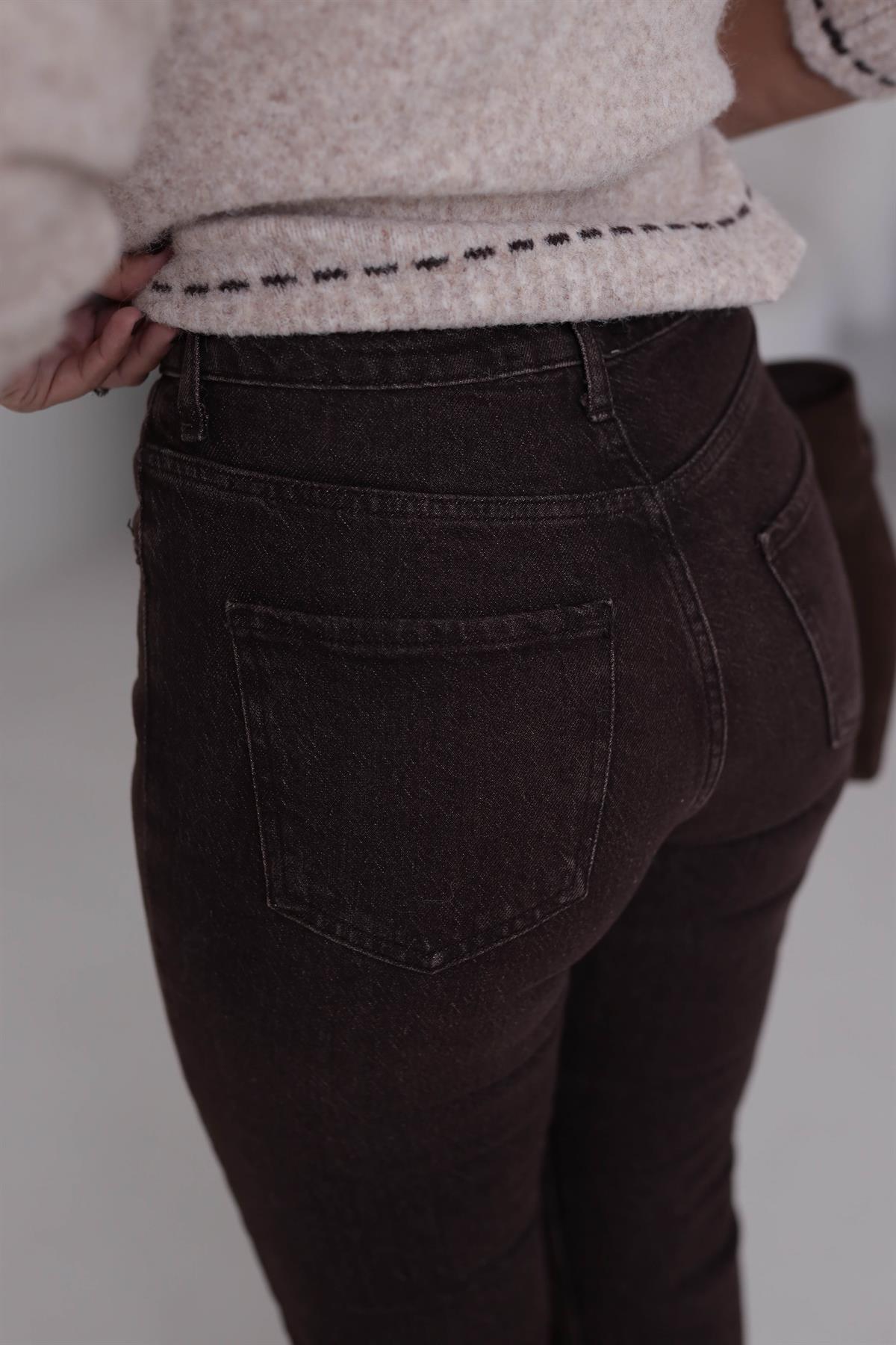 Za Lazer Kesikli Taşlama Kahve Boyfit  Jean ACI KAHVE