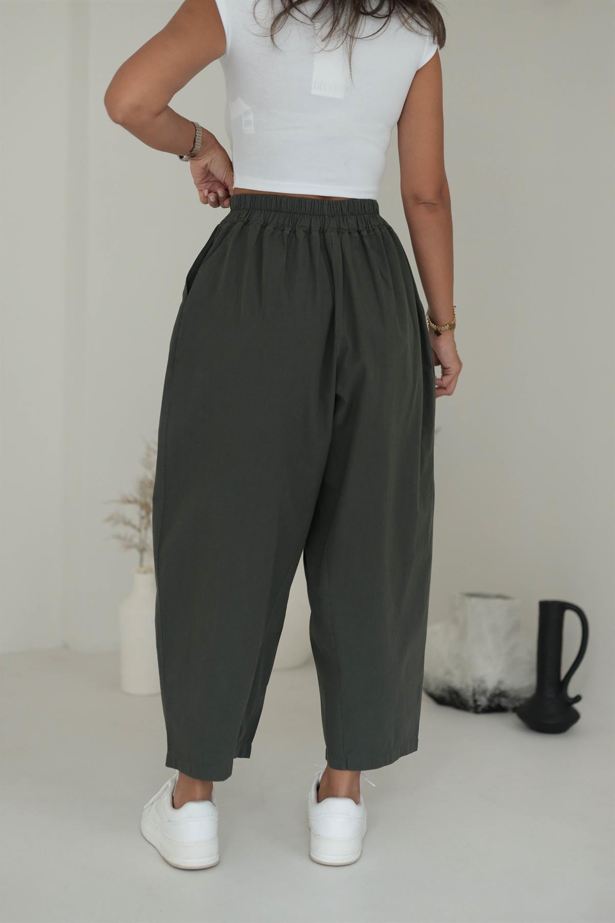 1518 Önden Pileli Salaş Pantalon HAKİ YEŞİL