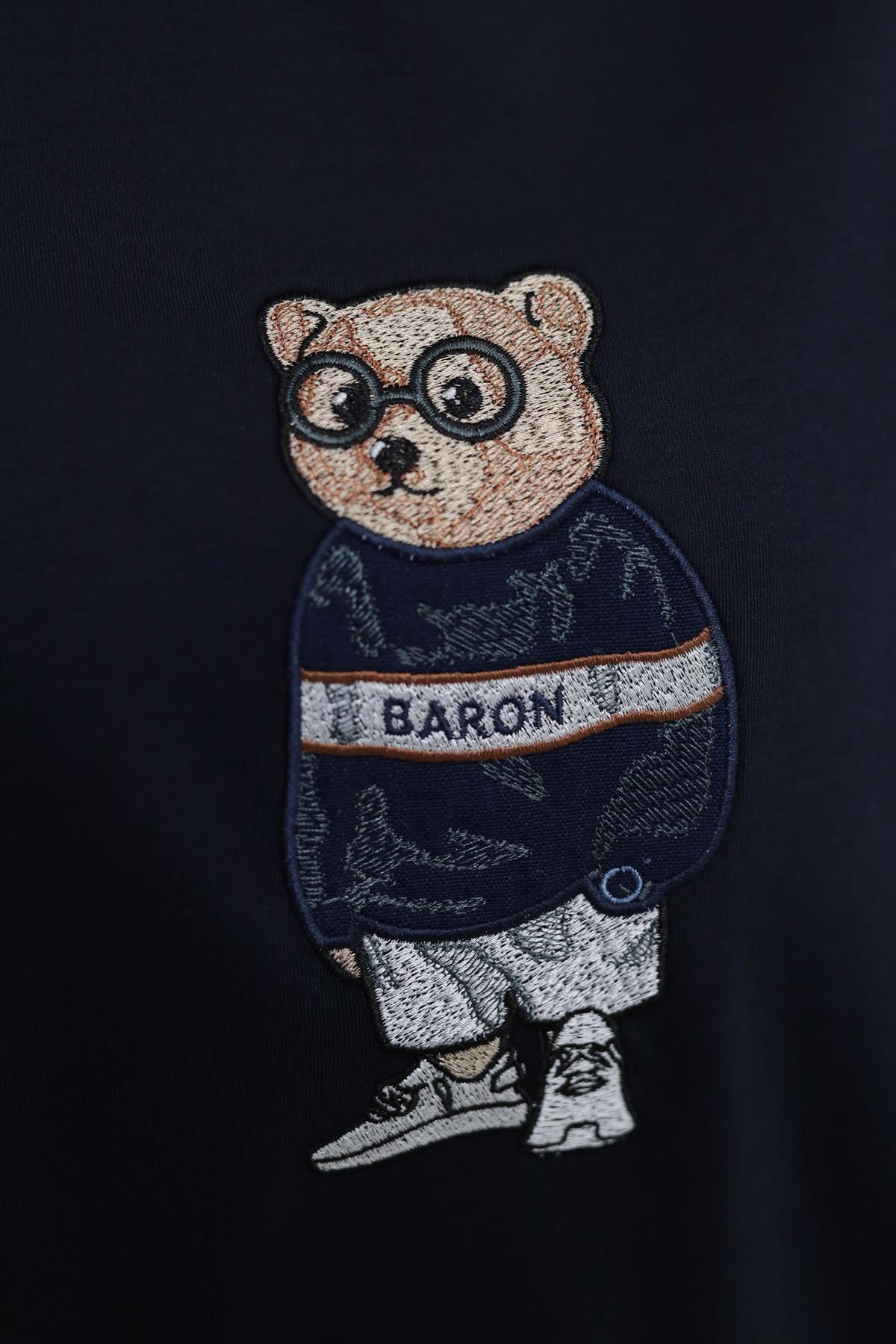 3512 Bisiklet Yaka Ayıcık Nakışlı Tshirt LACİVERT