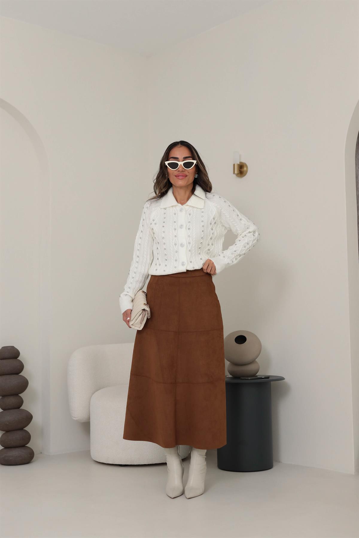 020 Taş İşlemeli Saç Örgülü Hırka