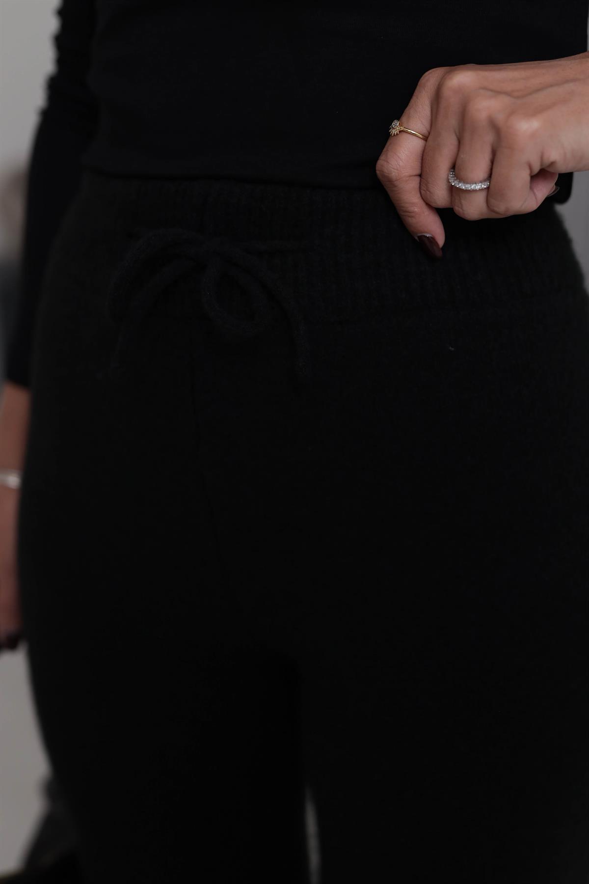 5051 Bağcıklı Triko Pantolon SİYAH