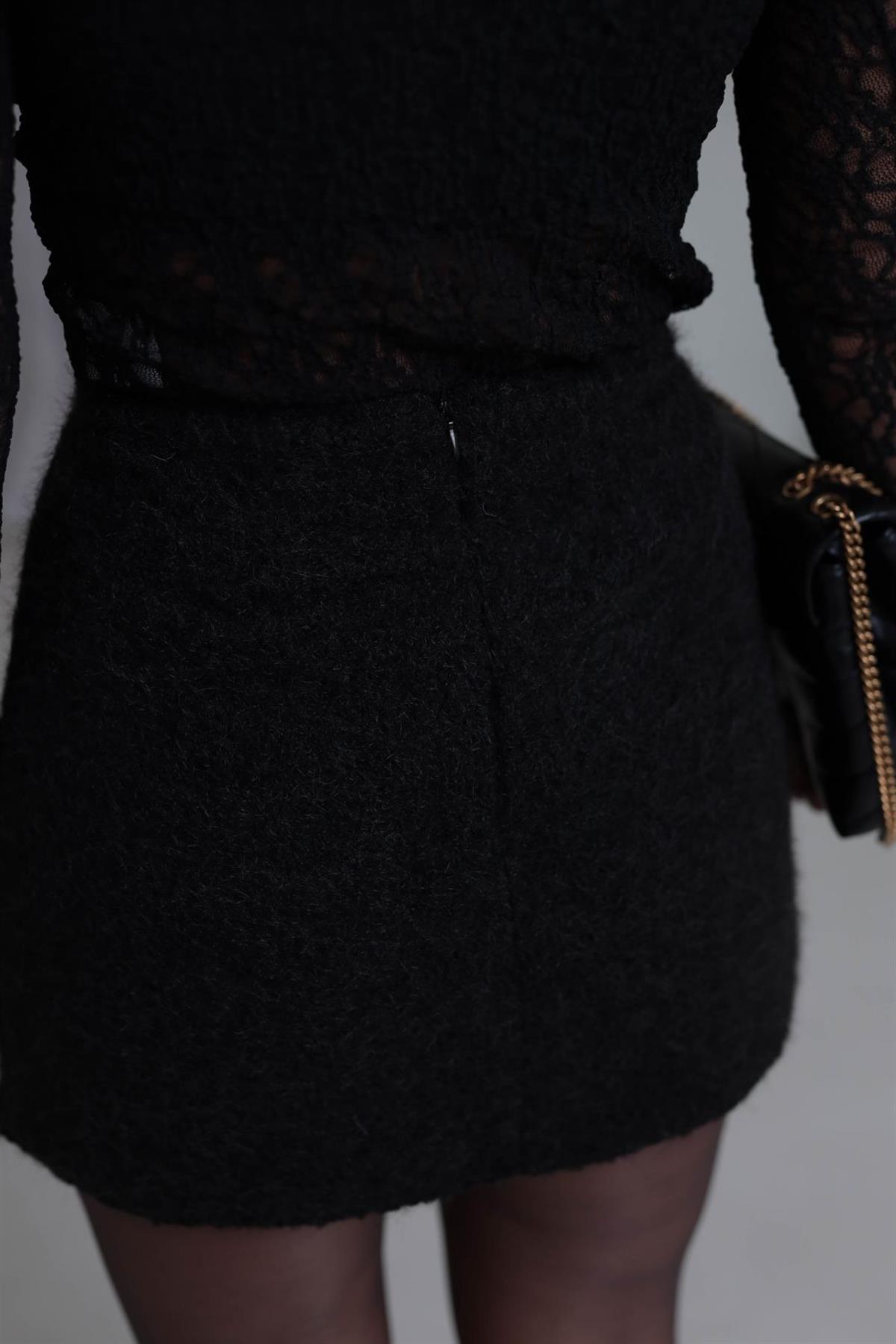8405 Yünlü Astarlı Mini Etek SİYAH