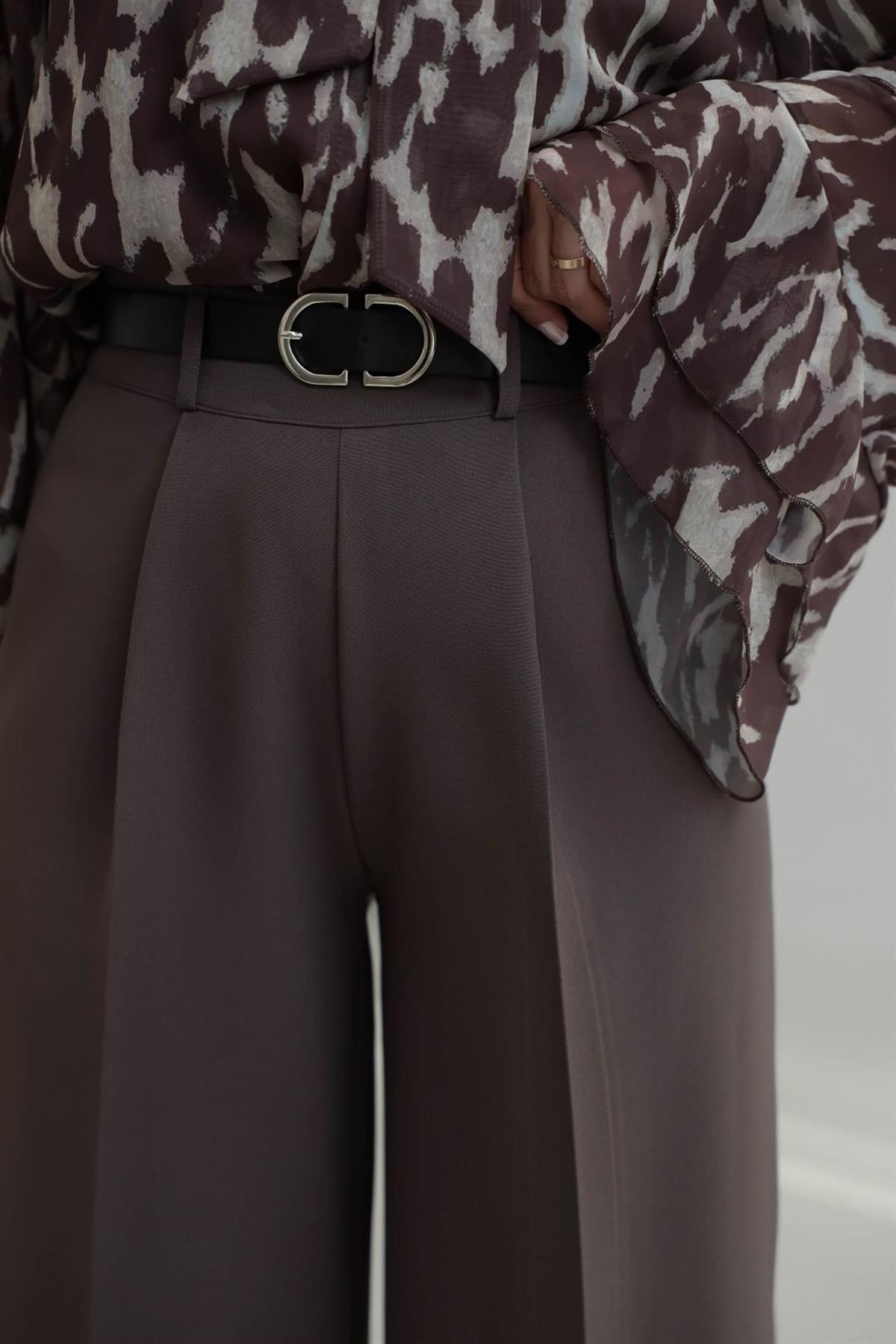 1266 Kemerli Palazzo Pantolon KAHVE