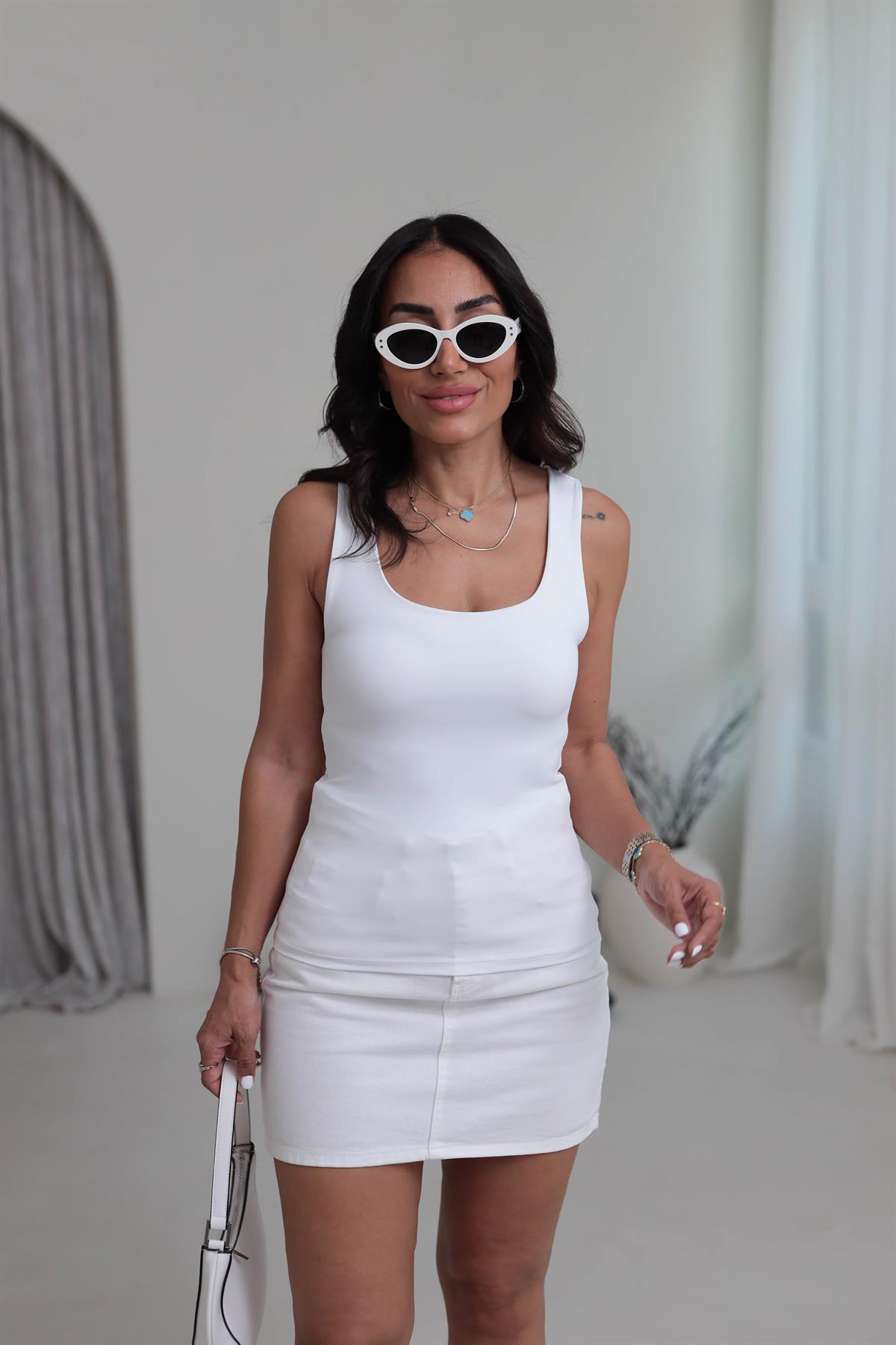 0977 Kalın Askılı Poliamid Atlet BEYAZ