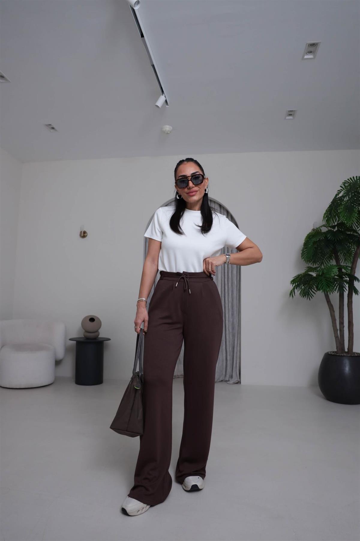 1120 Bisiklet Yaka Kısa Modal Tshirt EKRU