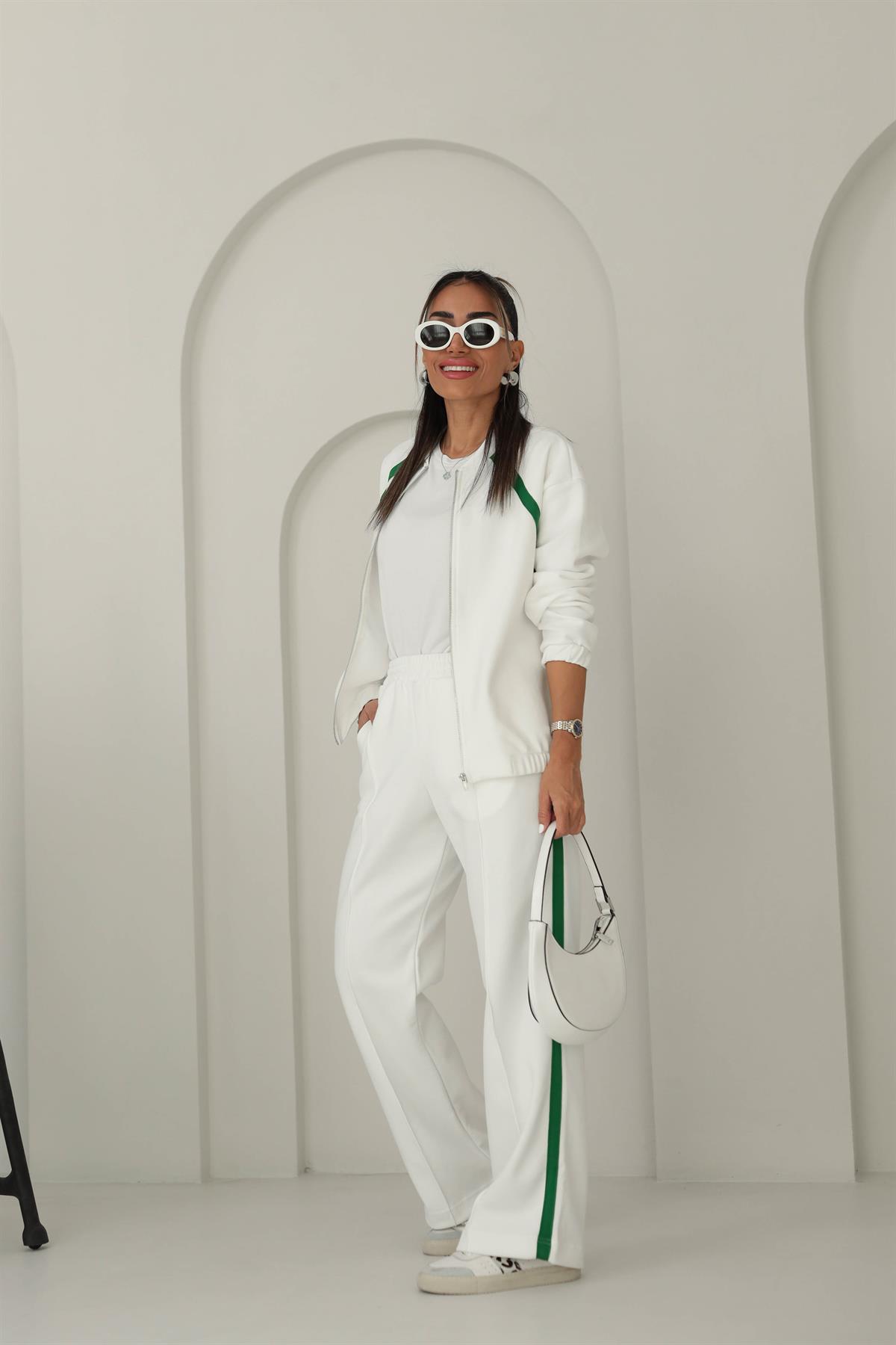 Pike Kumaş Şerit Detaylı Takım BEYAZ