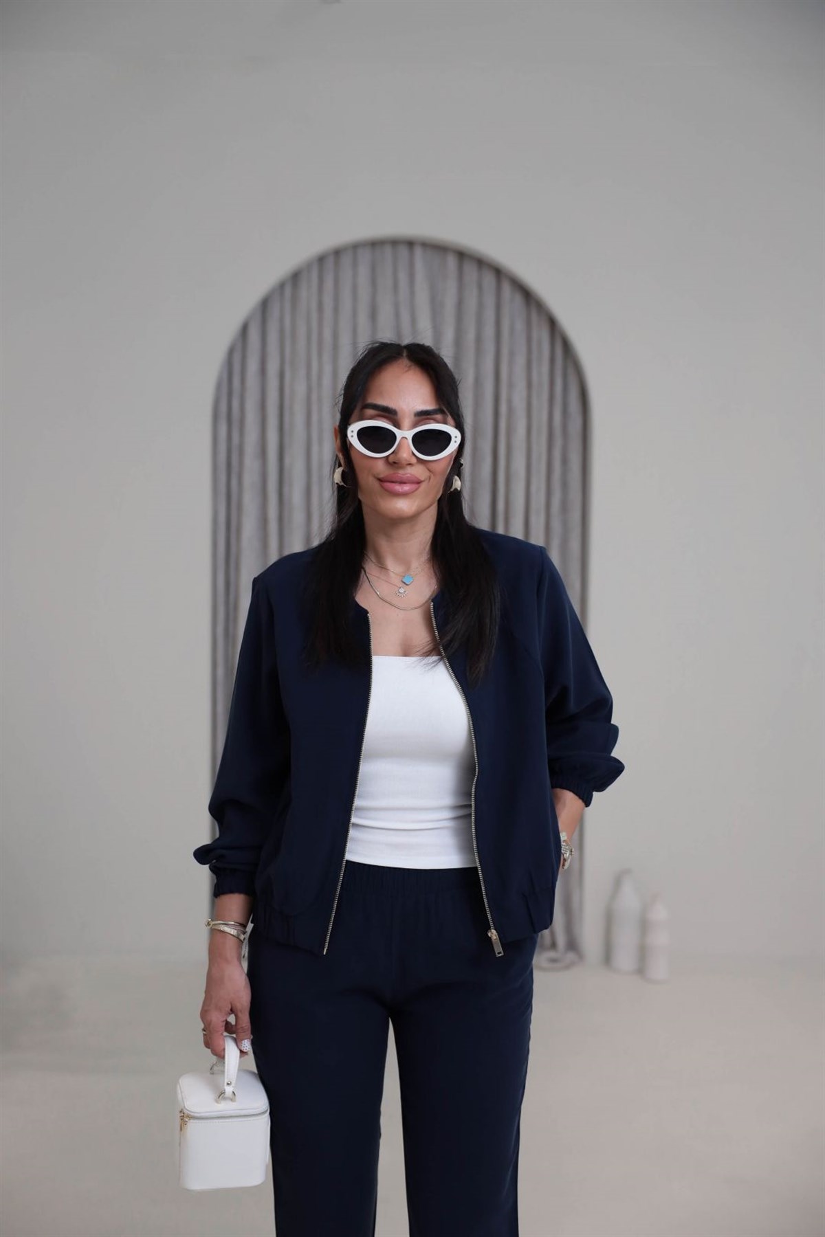 7132 Fermuarlı Tok Tencel Ceket Pantolon Takım LACİVERT