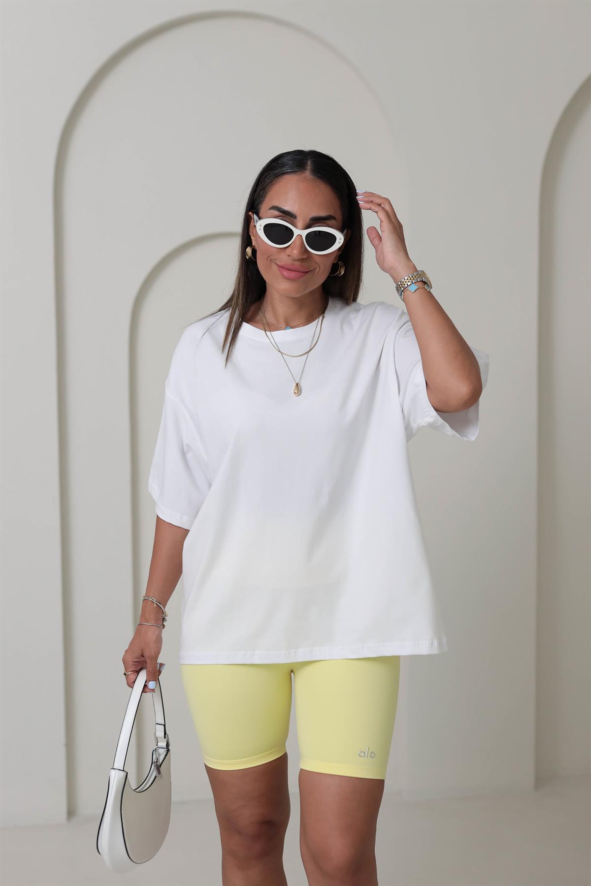 033 Yazı Baskılı Tayt Şort SARI