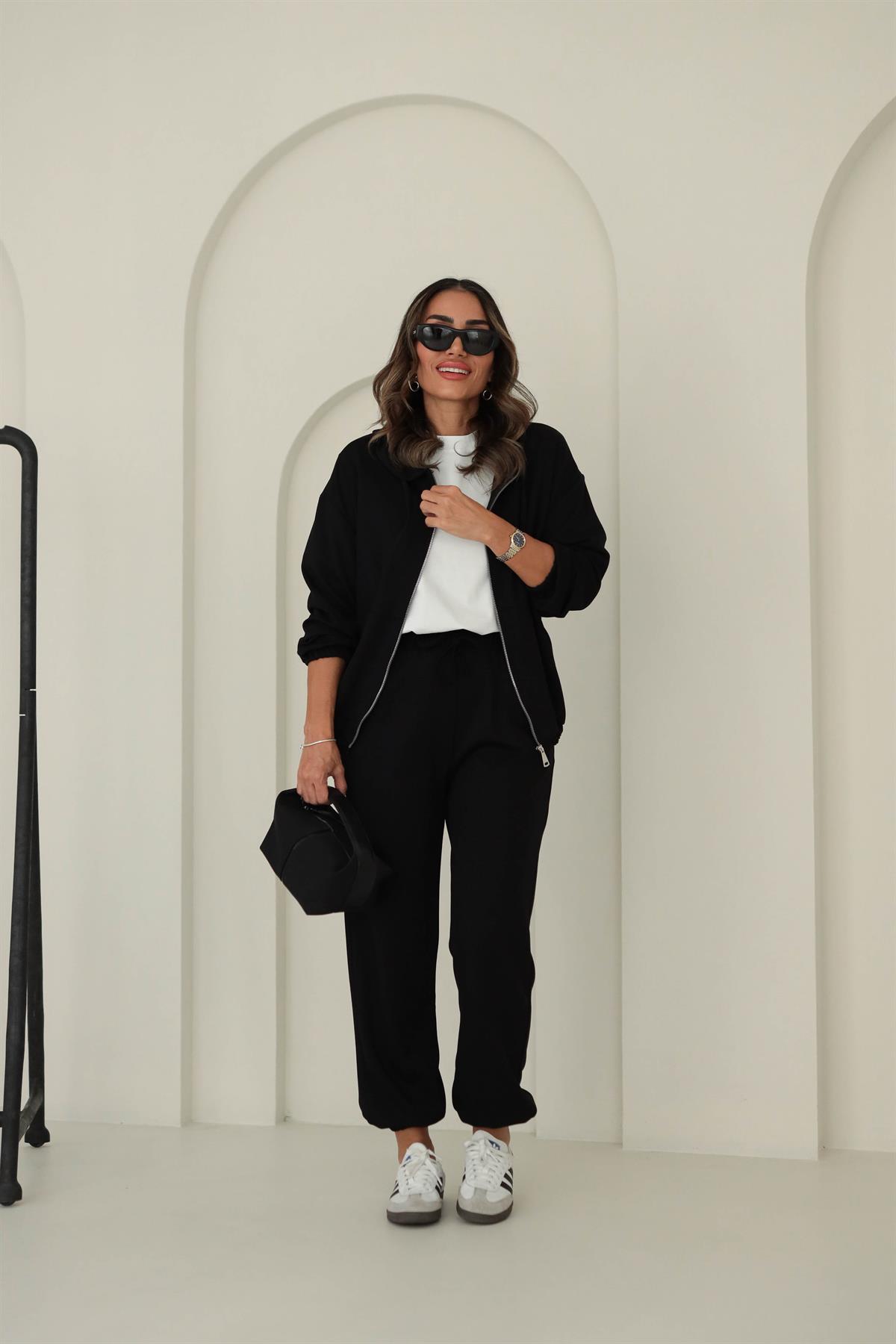 0091 Bel Lastikli Modal Kumaş Takım SİYAH