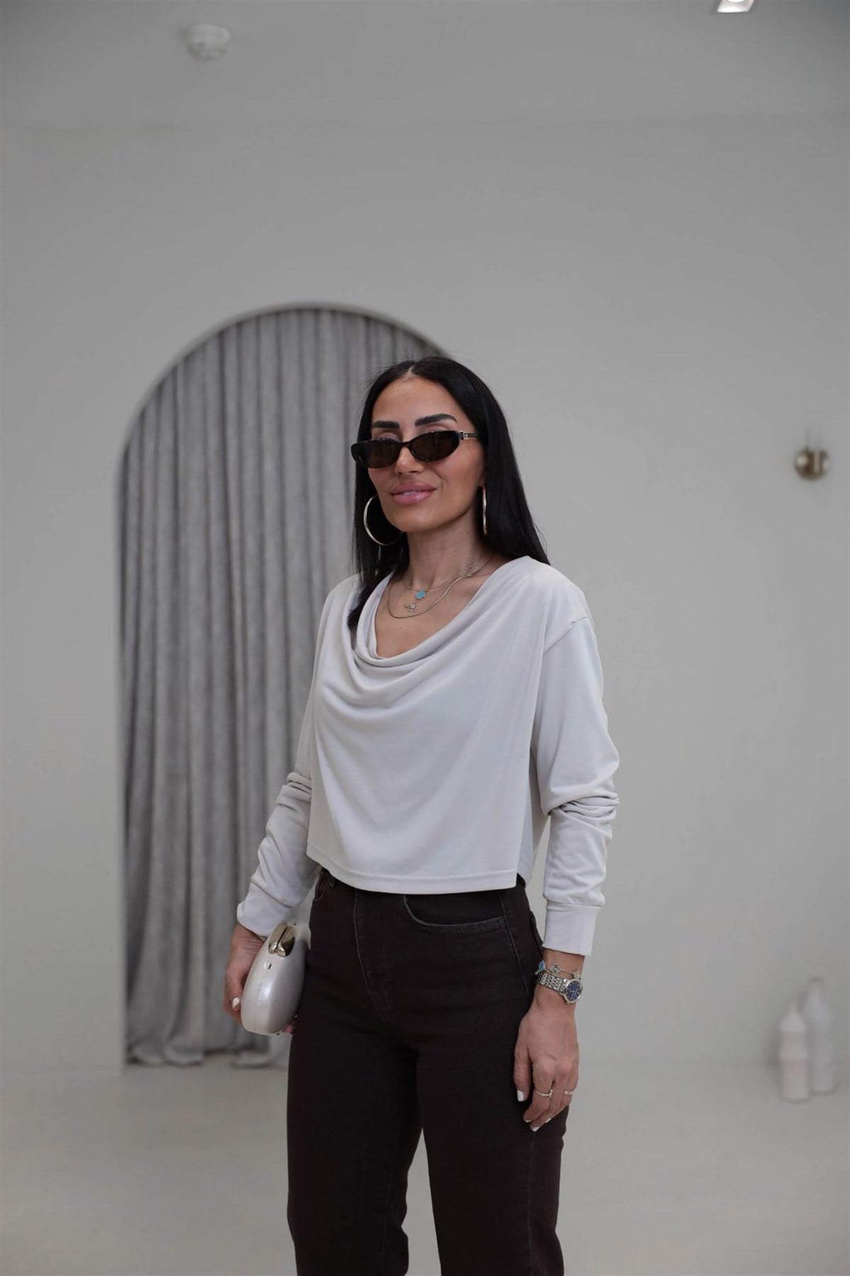 2424 Degaje Yaka Modal Bluz KREM