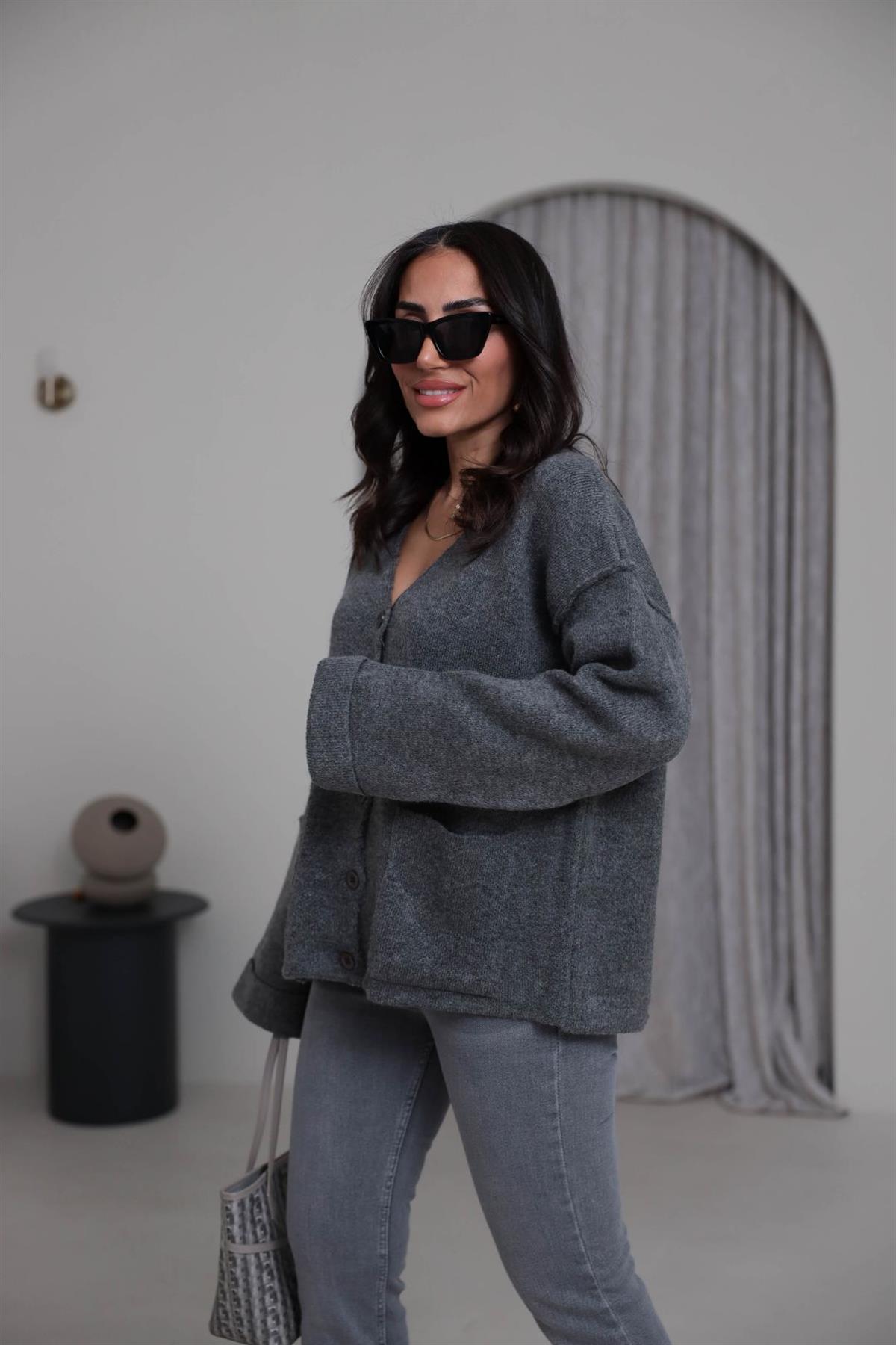 5231 Cepli Ters Dikiş Detaylı Hırka ANTRASİT