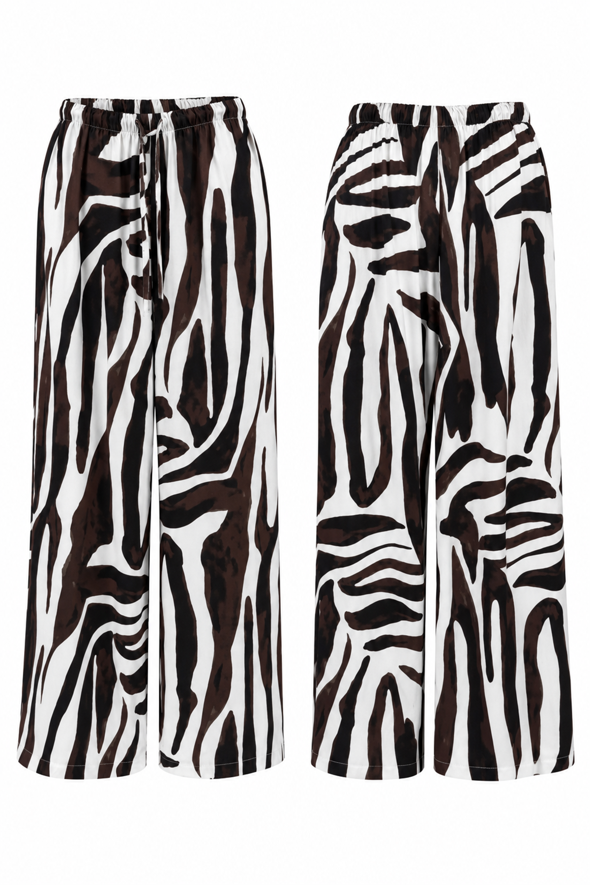 9177 Zebra Desen Saten Kumaş Bel Lastikli Pantolon SİYAHBEYAZ